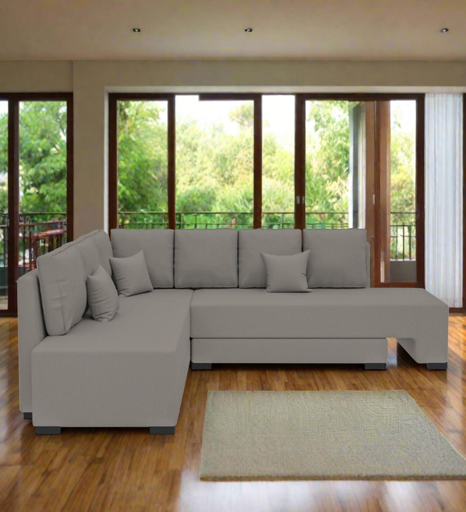 Corby Velvet LHS 6 Seater Convertible Sofa Cum Bed In Echo Grey Colour - Febonic Living