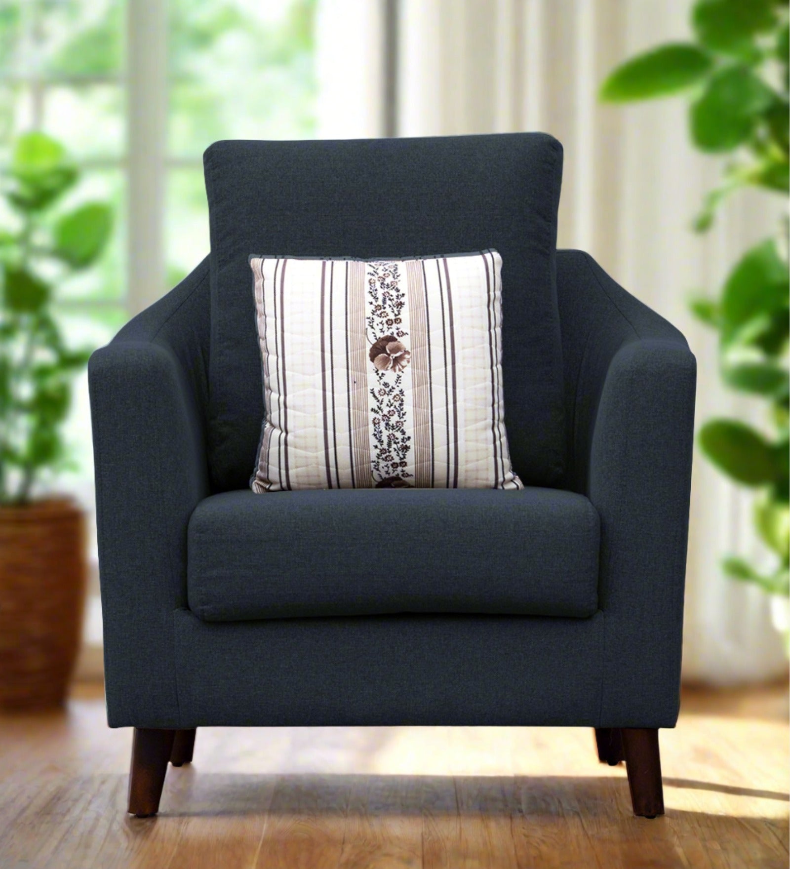 Kevin Fabric 1 Seater Sofa In Denim Blue Colour - Febonic Living