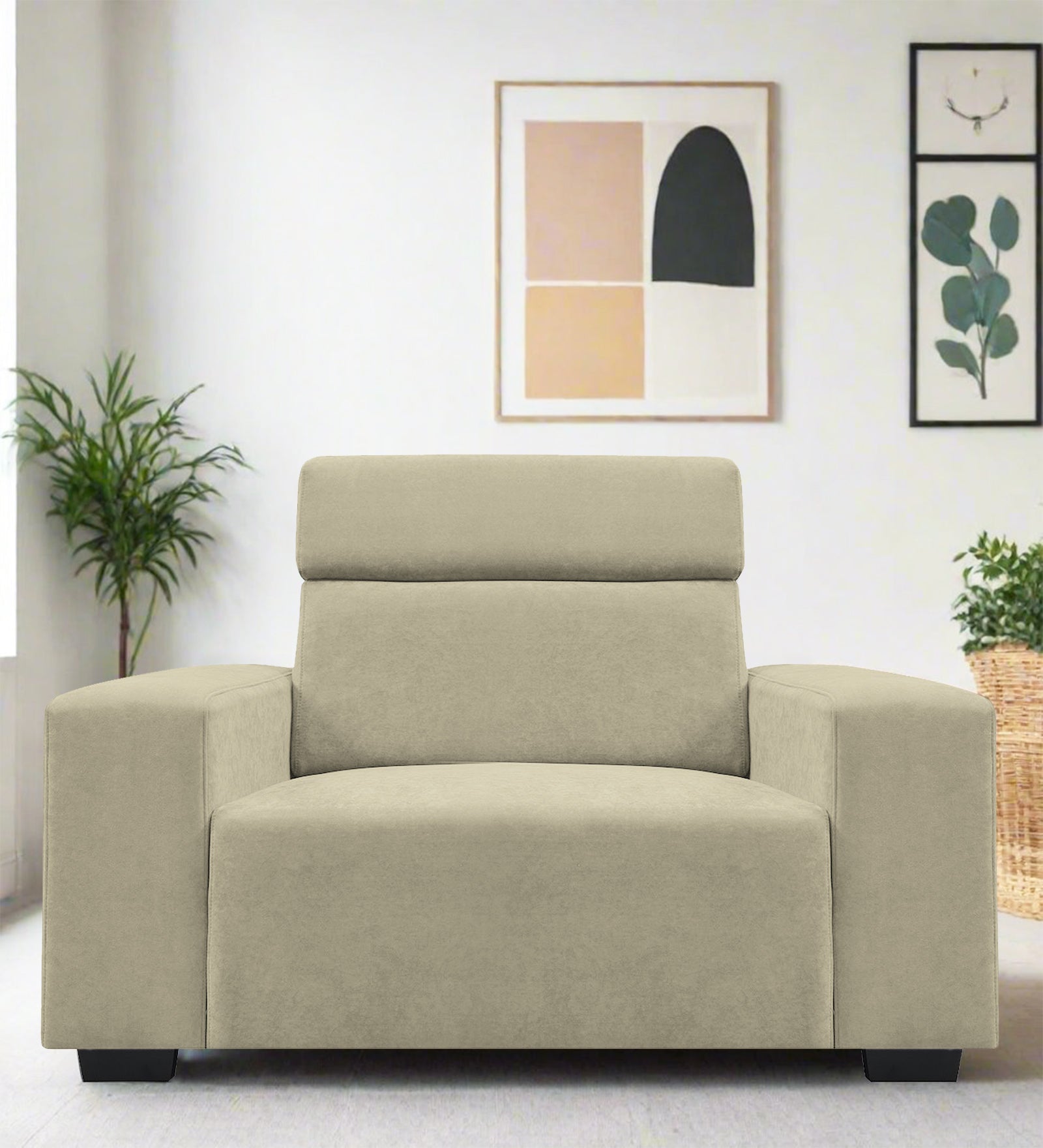 Hiro Fabric 1 Seater Sofa In Carnival Beige Colour - Febonic Living