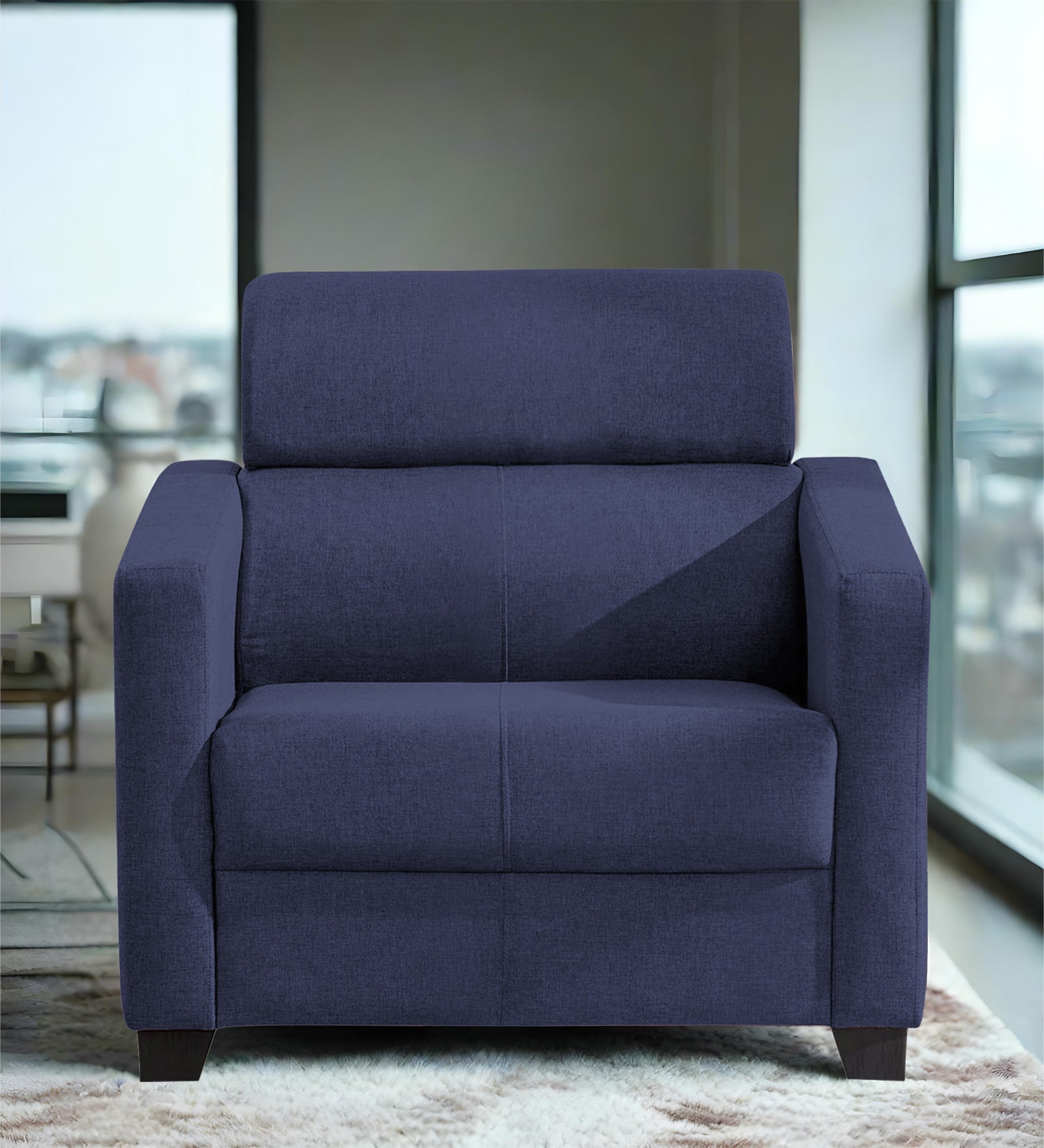 Devo Fabric 1 Seater Sofa In Slate Blue Colour - Febonic Living