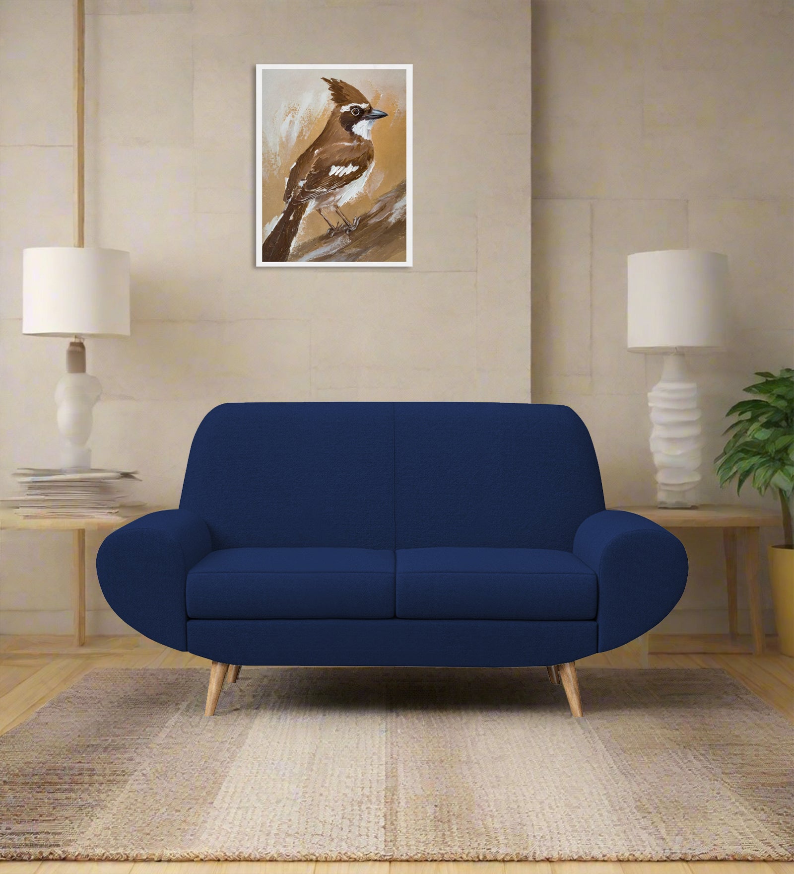 Jessy Fabric 2 Seater Sofa In Royal Blue Colour - Febonic Living
