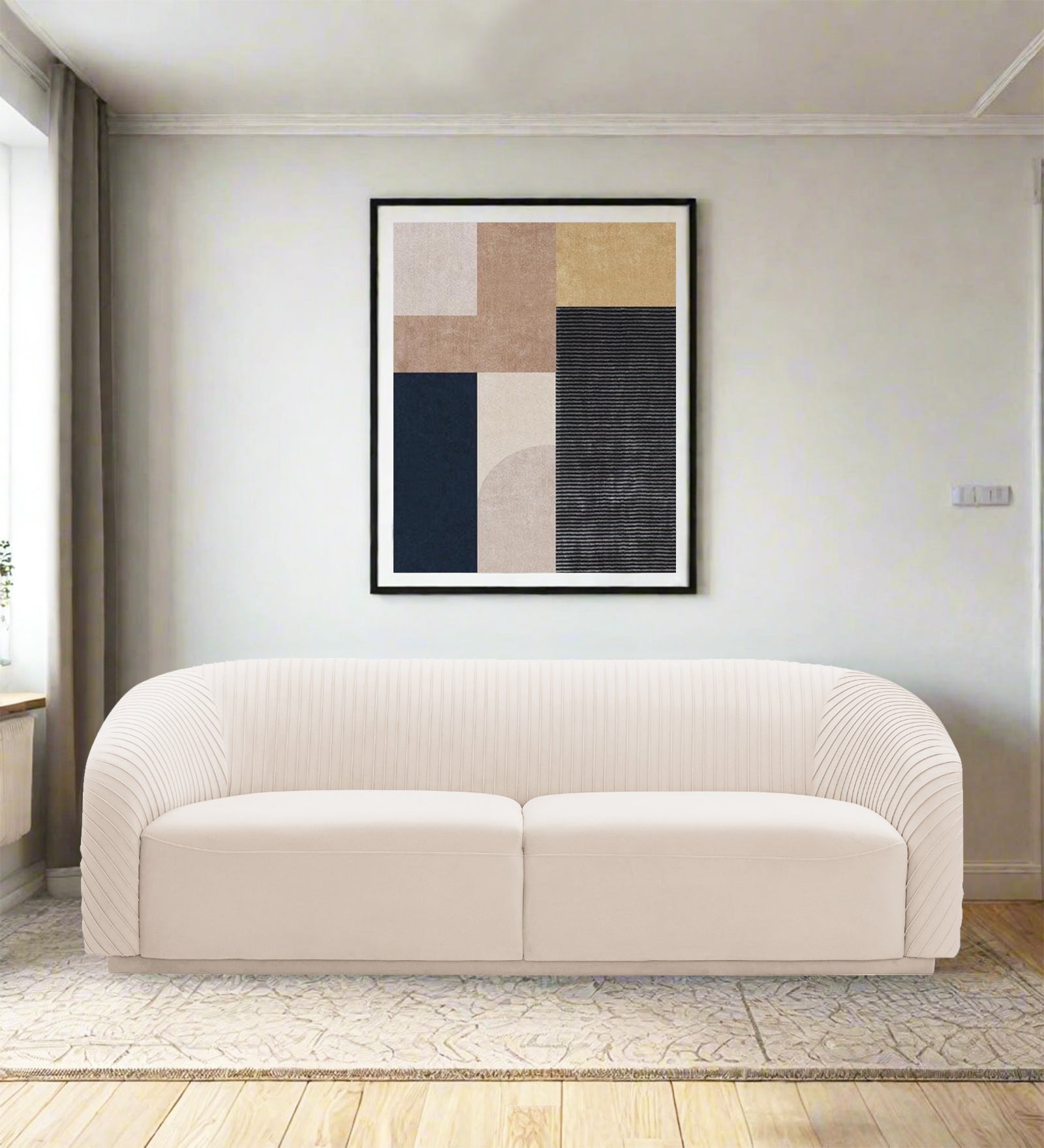 Yara Velvet Fabric 3 Seater Sofa In Camel Beige Colour - Febonic Living