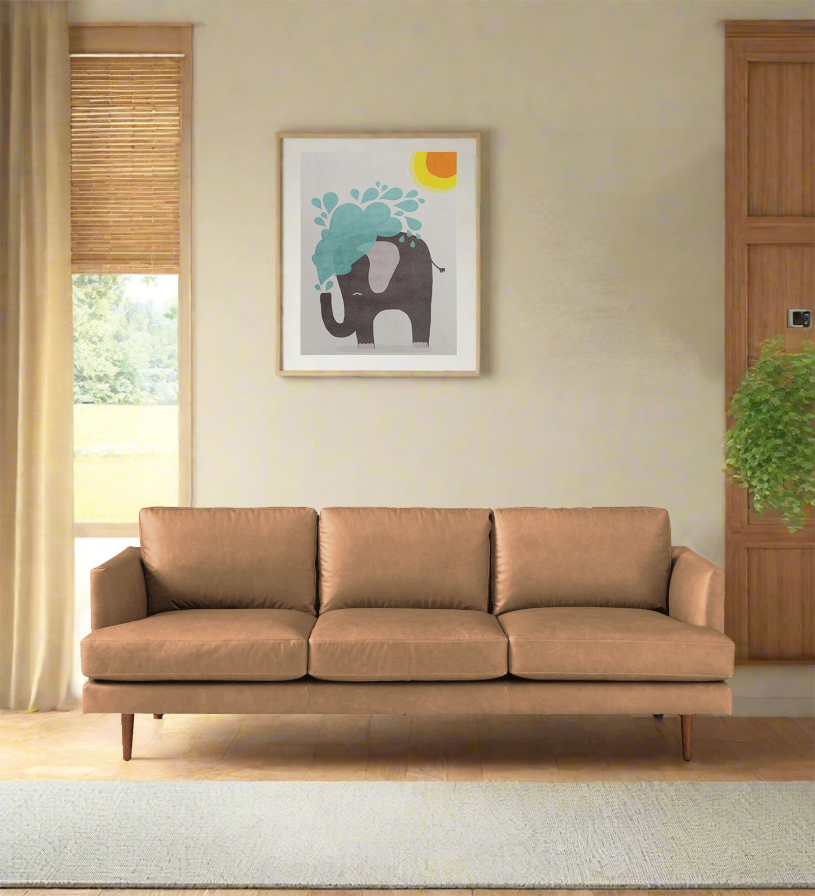 Sterio Leatherette 3 Seater Sofa In Sepia Beige Colour - Febonic Living