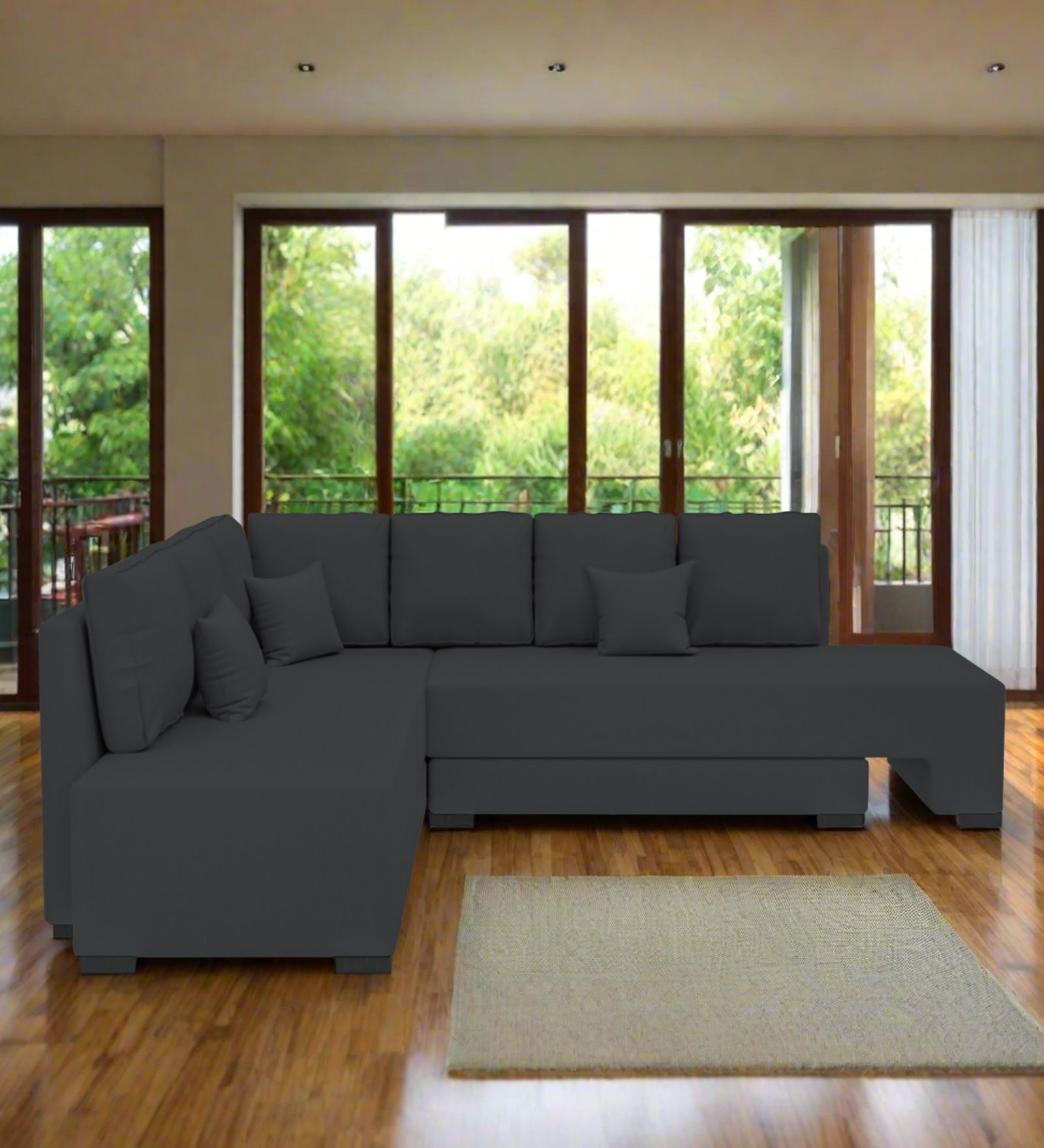 Corby Velvet LHS 6 Seater Convertible Sofa Cum Bed In Davy Grey Colour - Febonic Living