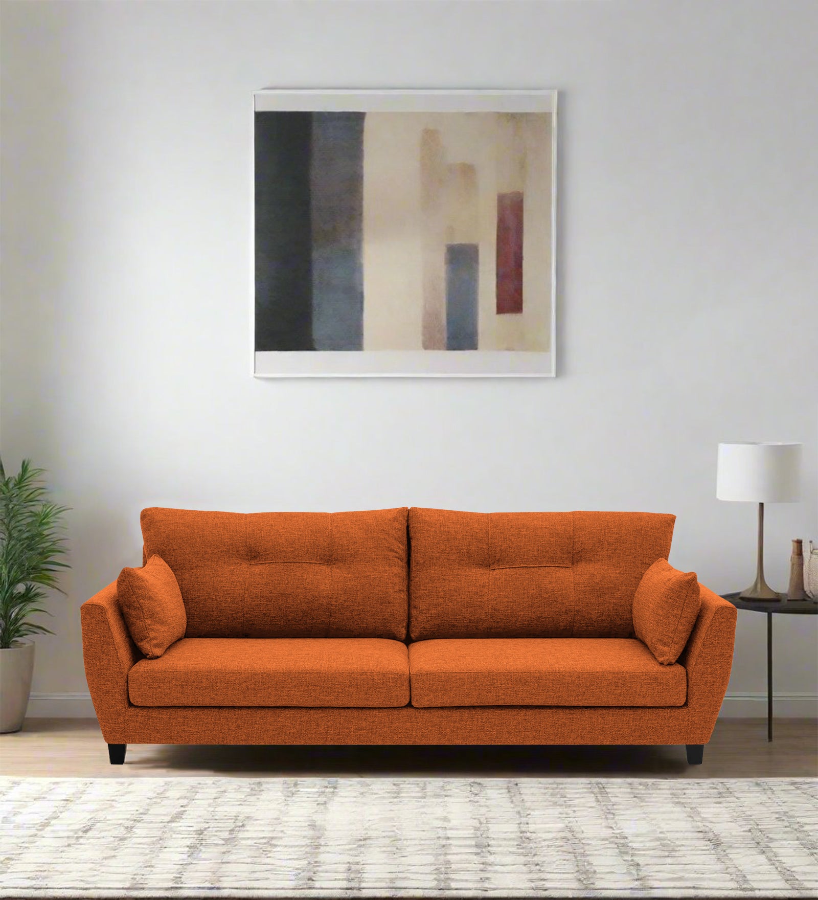Mario Fabric 3 Seater Sofa In Vivid Orange Colour - Febonic Living