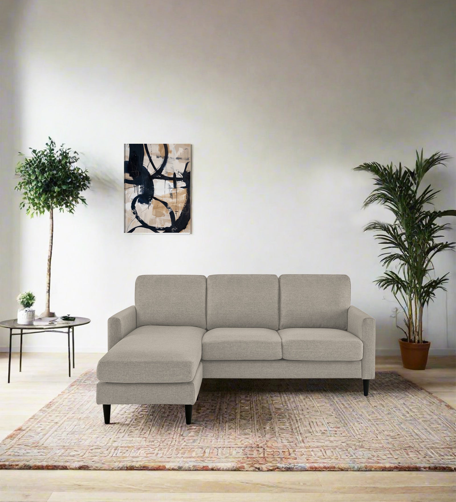 Romie Fabric RHS Sectional Sofa (2+Lounger) in Ash Grey Colour - Febonic Living