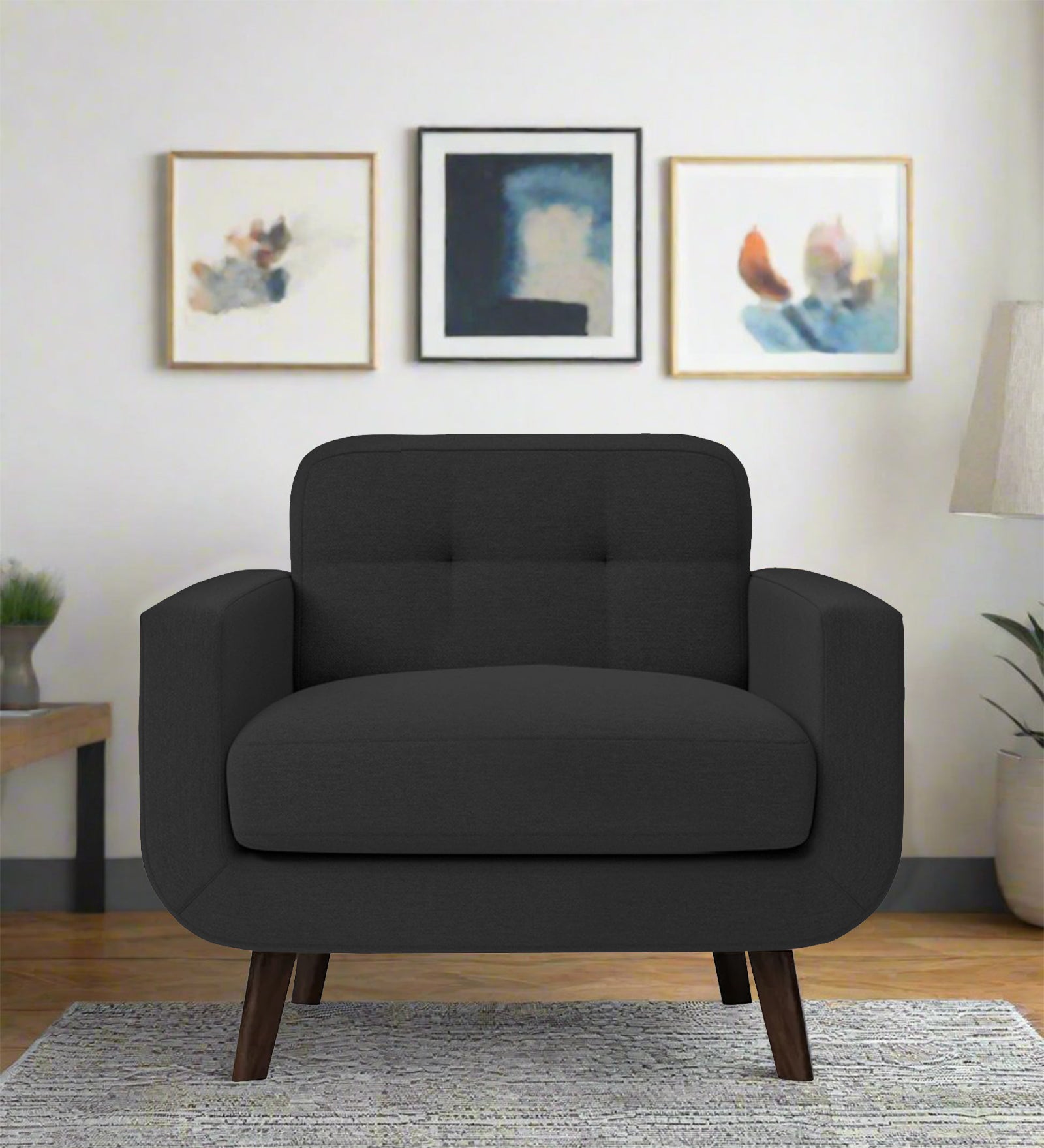Marsela Fabric 1 Seater Sofa In Bitter Black Colour - Febonic Living