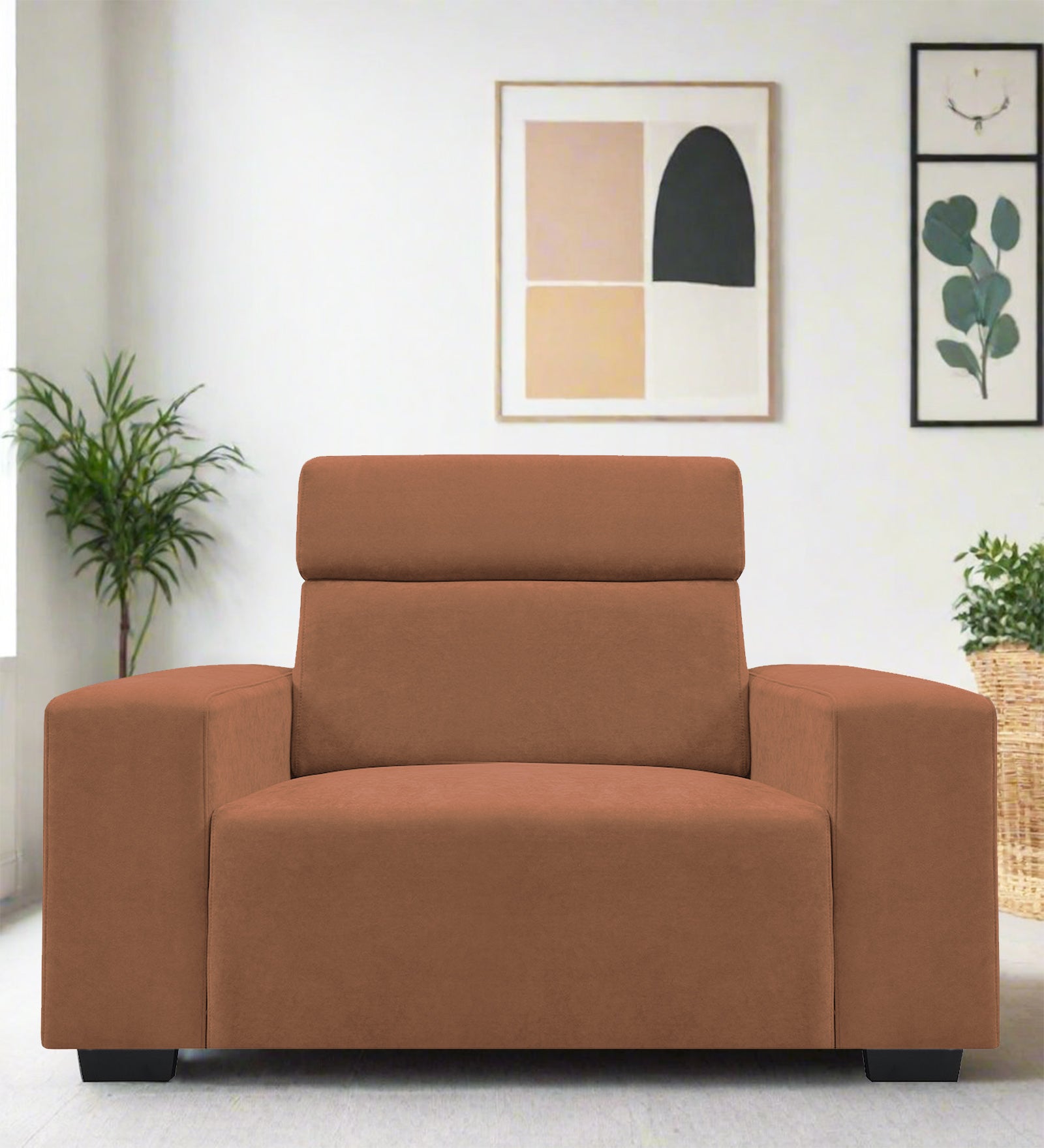 Hiro Fabric 1 Seater Sofa In Caramel Beige Colour - Febonic Living
