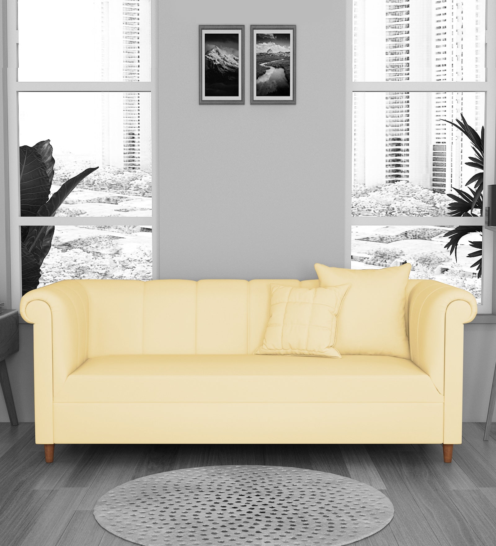 Rubi Velvet 3 Seater Sofa In Sandy Beige Colour - Febonic Living