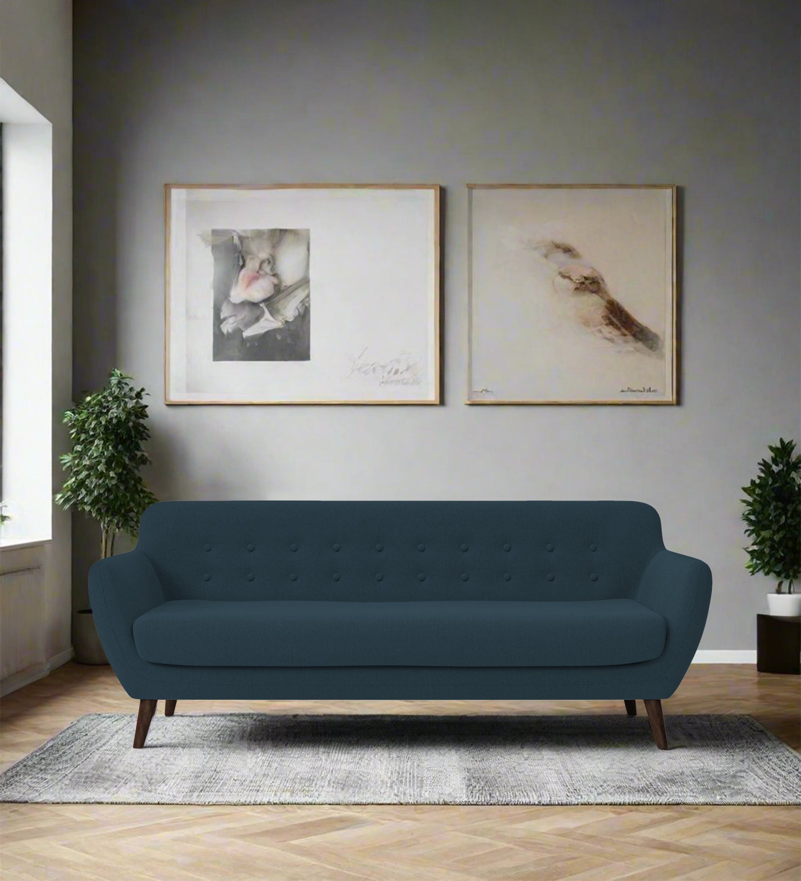 Goofy Fabric 3 Seater Sofa In Cool Blue Colour - Febonic Living