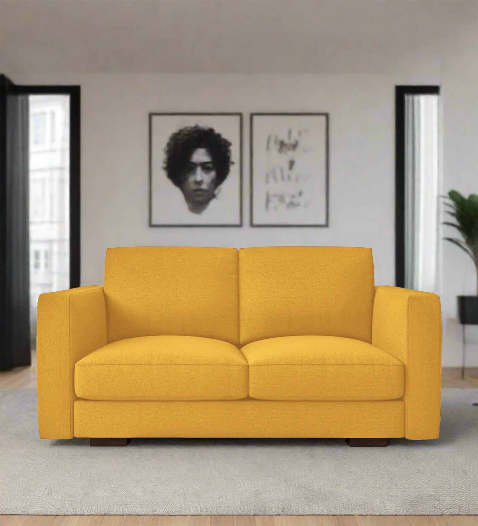 Messy Fabric 2 Seater Sofa In Bold Yellow Colour - Febonic Living