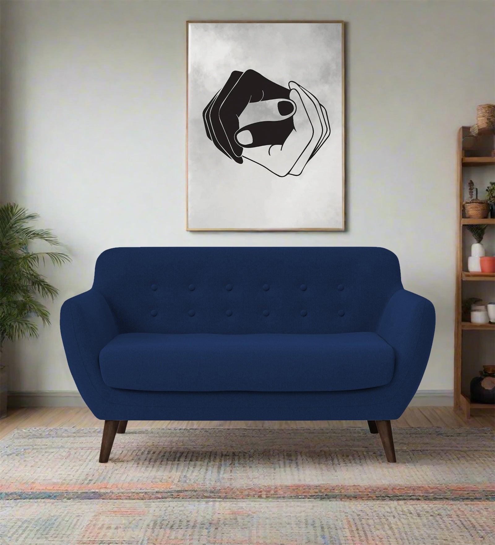 Goofy Fabric 2 Seater Sofa In Royal Blue Colour - Febonic Living