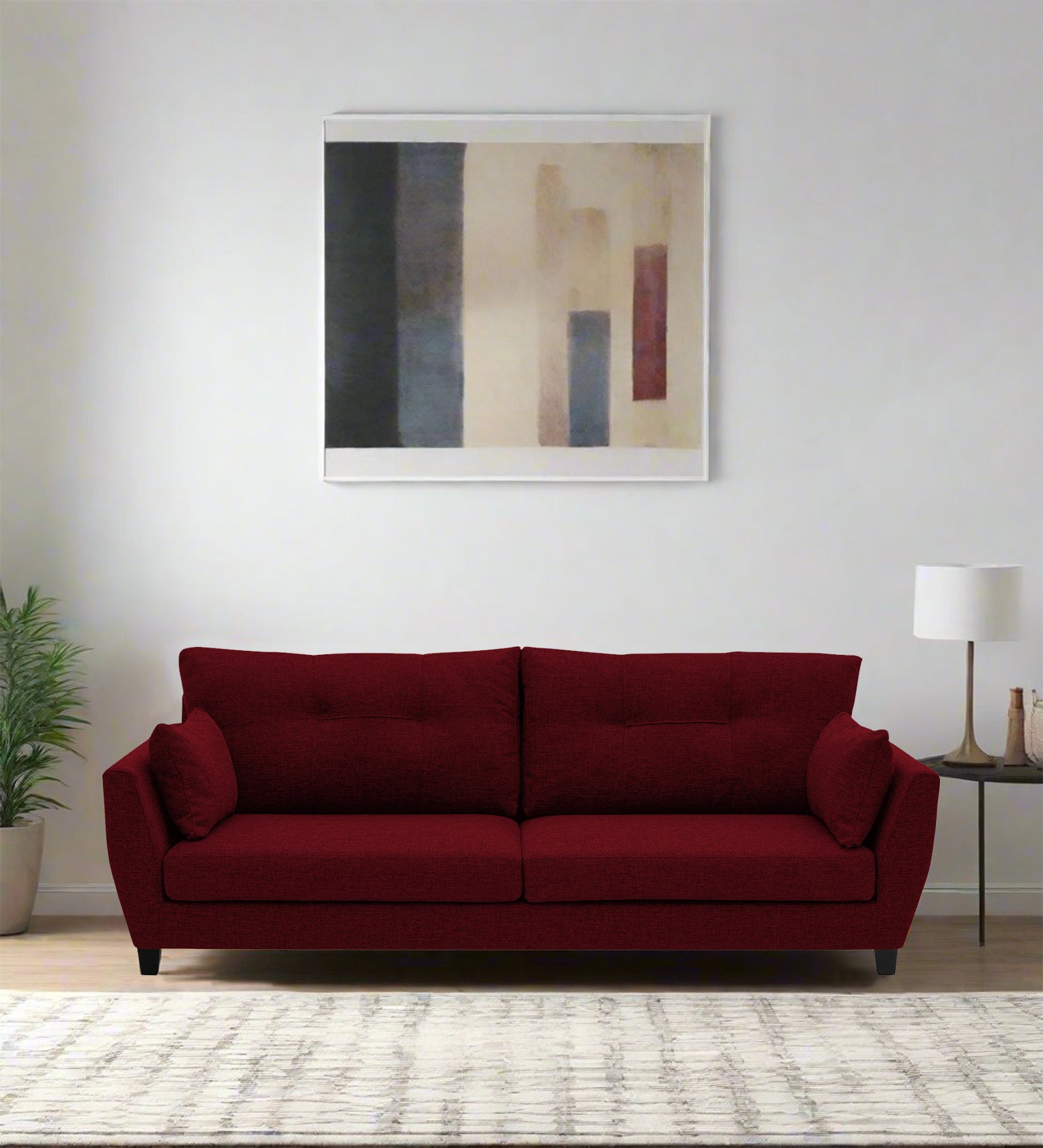 Mario Fabric 3 Seater Sofa In Ruby Red Colour - Febonic Living