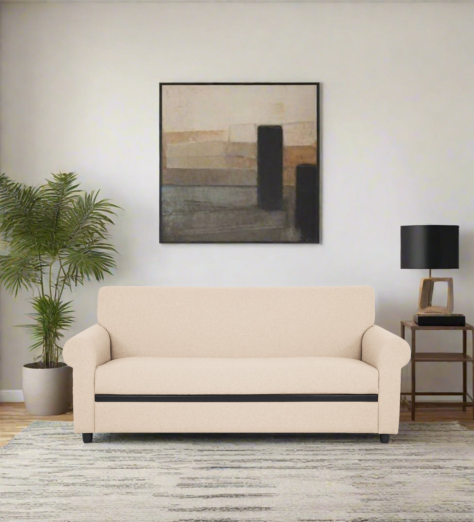 Ribby Fabric 3 Seater Sofa in Woom Beige Colour