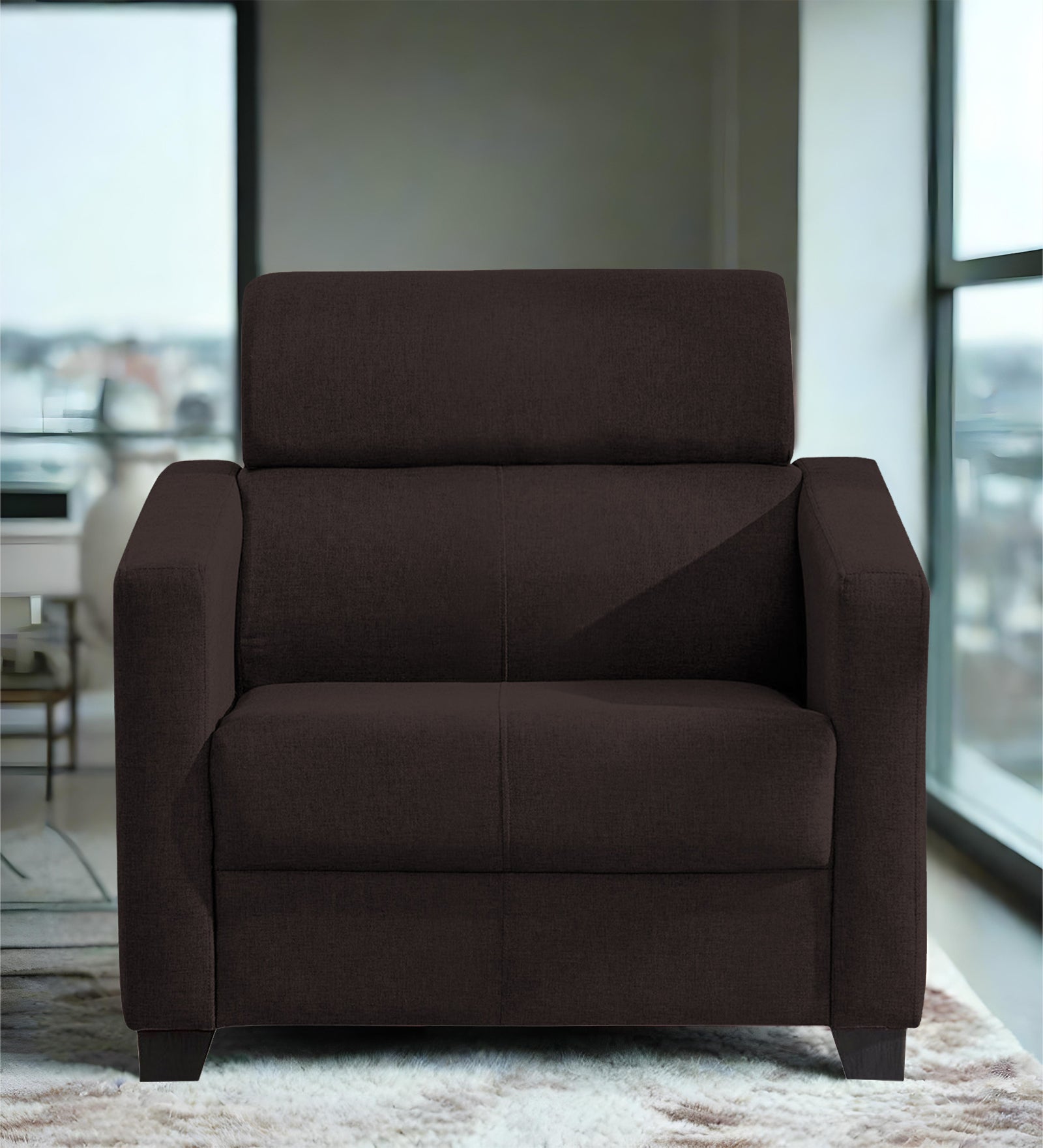 Devo Fabric 1 Seater Sofa In Dark Brown Colour - Febonic Living
