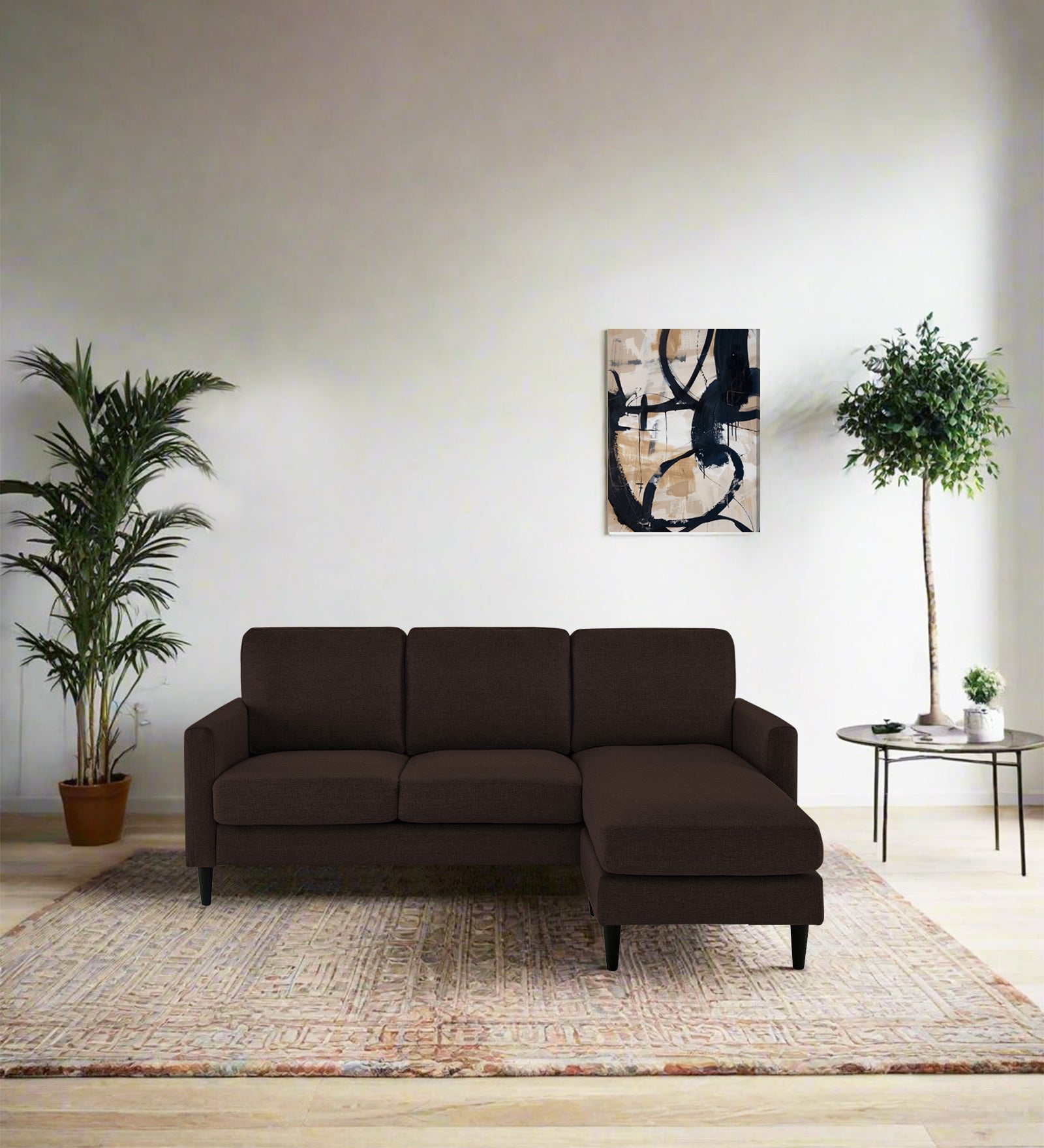 Romie Fabric LHS Sectional Sofa (2+Lounger) In Coffee Brown Colour - Febonic Living