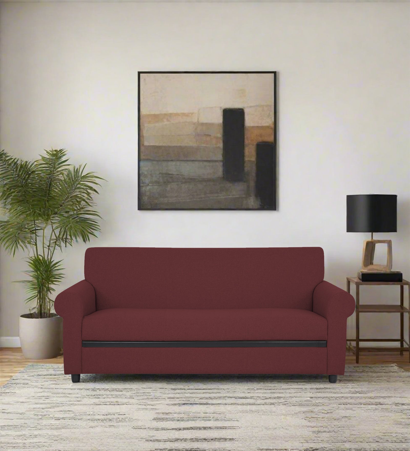 Ribby Fabric 3 Seater Sofa in Blaze Red Colour