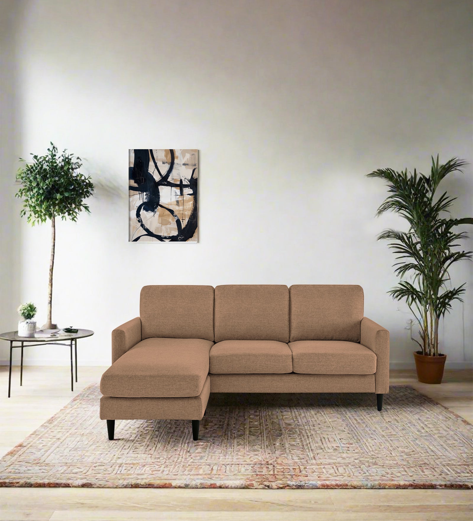 Romie Fabric RHS Sectional Sofa (2+Lounger) In Cosmic Beige Colour - Febonic Living
