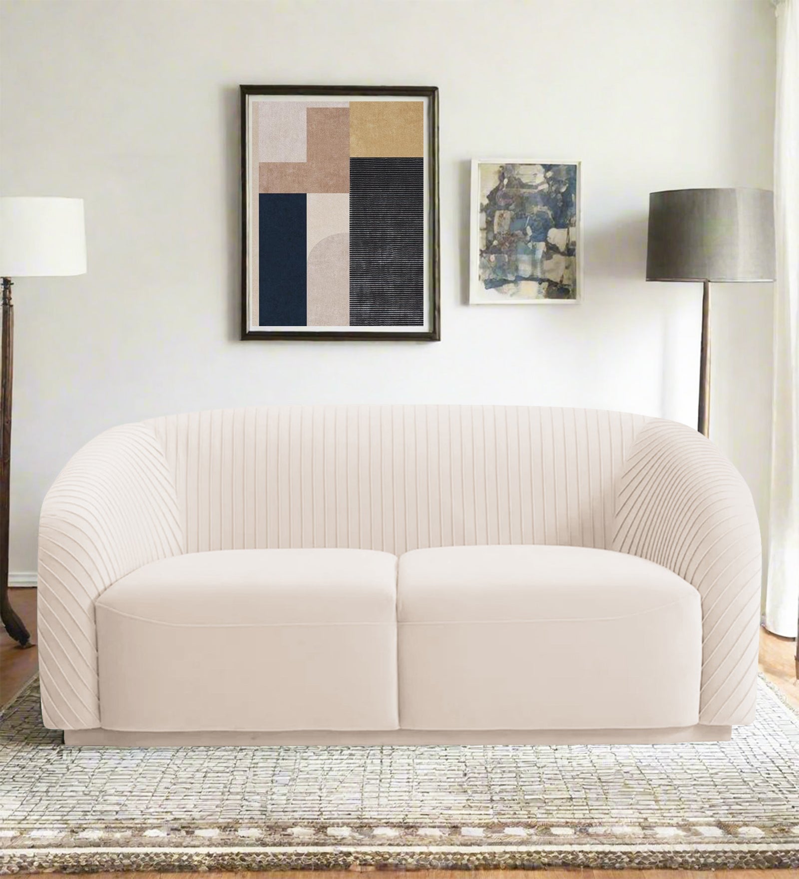 Yara Velvet Fabric 2 Seater Sofa In Camel Beige Colour - Febonic Living