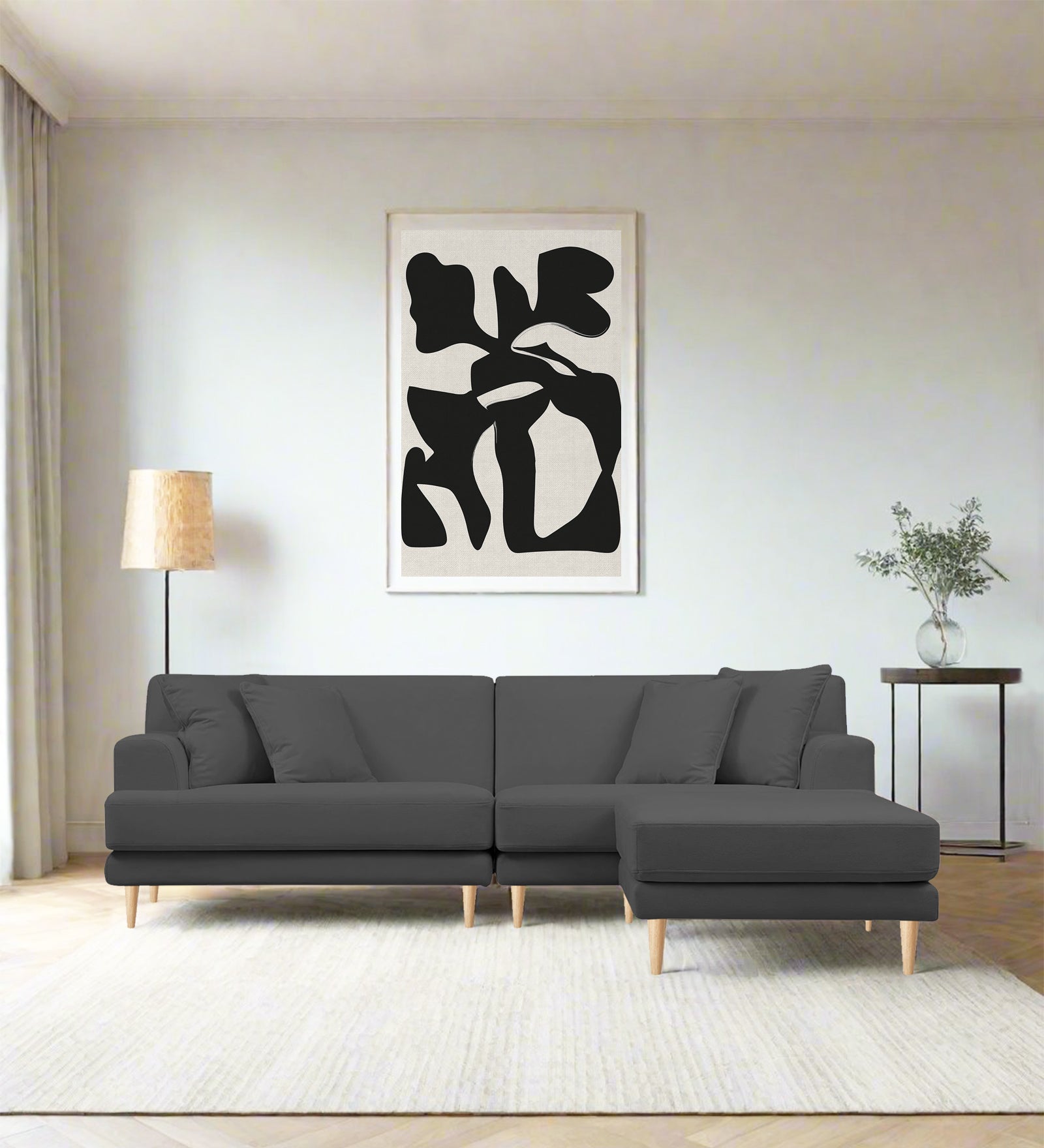 Woody Fabric LHS Sectional Sofa (3+Lounger) In Dusky Grey Colour - Febonic Living