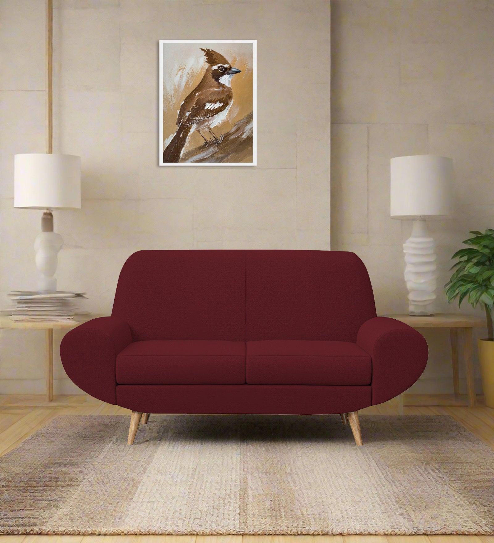 Jessy Fabric 2 Seater Sofa In Blood Maroon Colour - Febonic Living