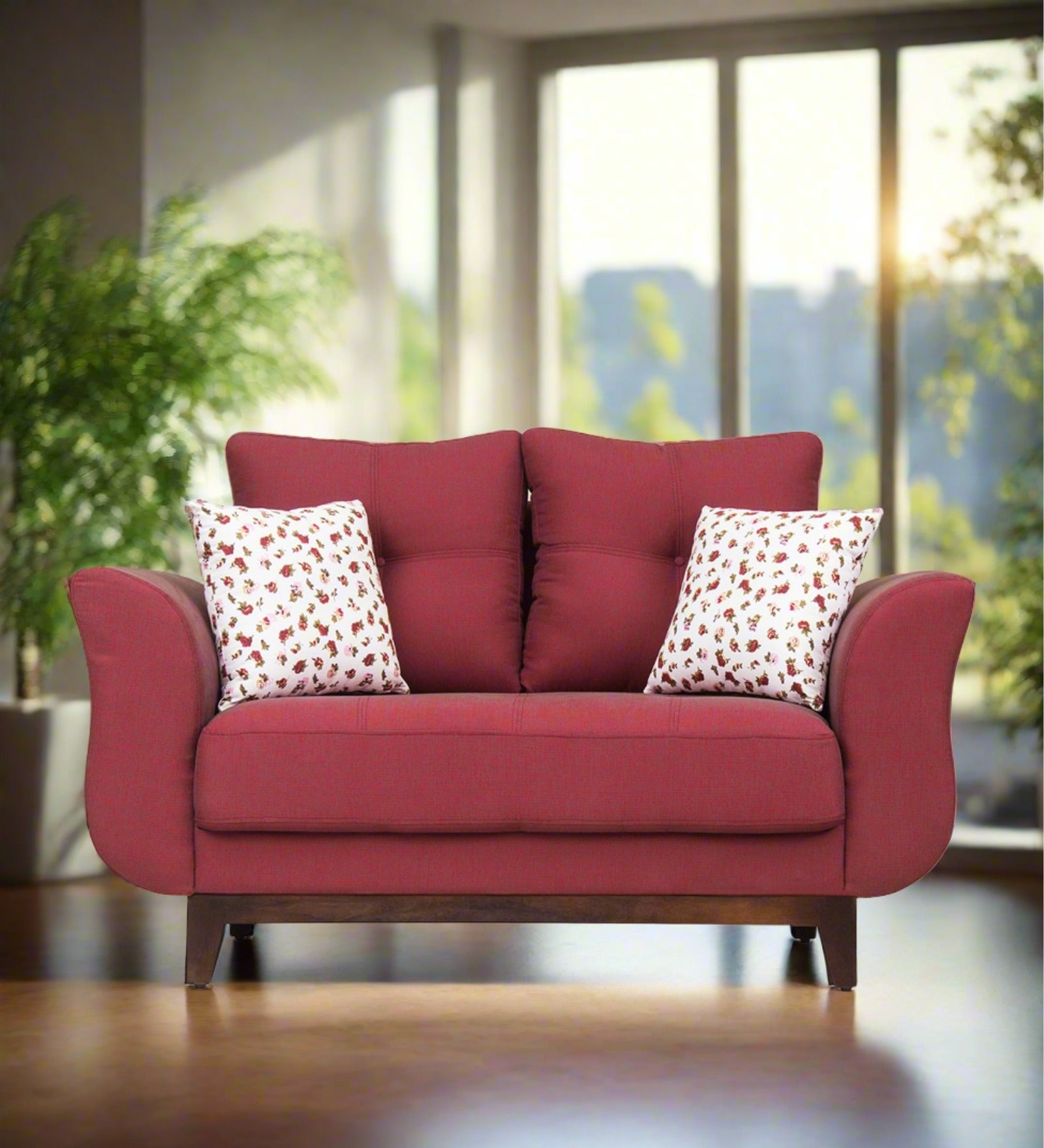 Bola Fabric 2 Seater Sofa In Blaze Red Colour - Febonic Living