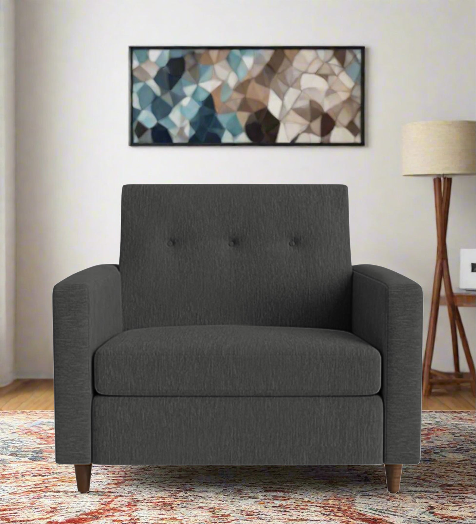 Timon Fabric 1 Seater Sofa In Charcoal Grey Colour - Febonic Living