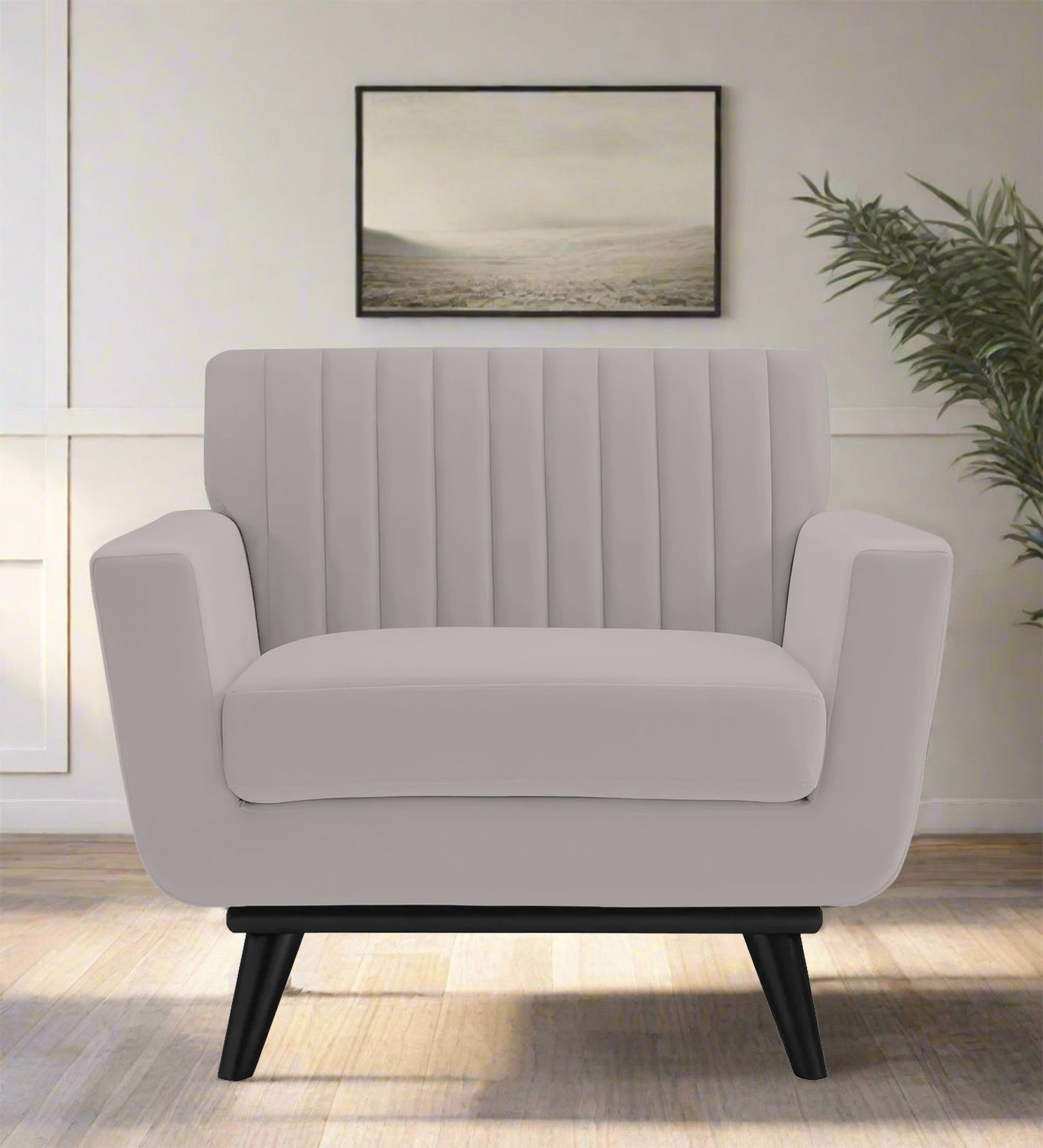 Tucker Velvet 1 Seater Sofa In Pearl Grey Colour - Febonic Living