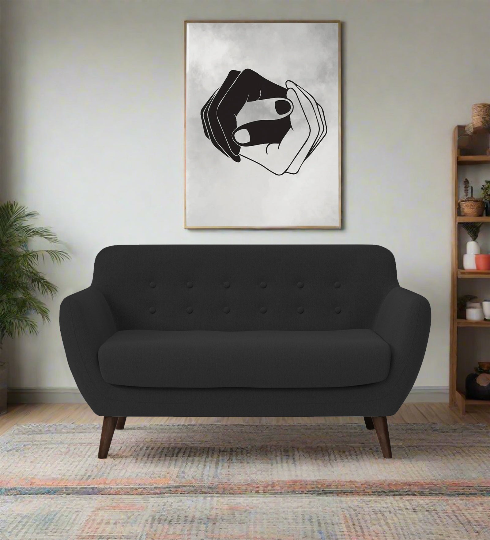 Goofy Fabric 2 Seater Sofa In Bitter Black Colour - Febonic Living