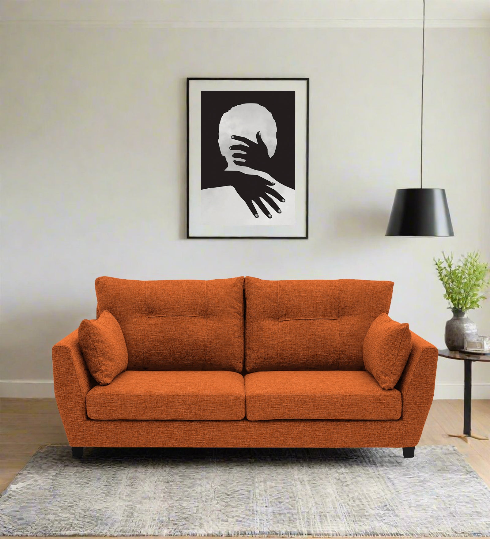 Mario Fabric 2 Seater Sofa In Vivid Orange Colour - Febonic Living