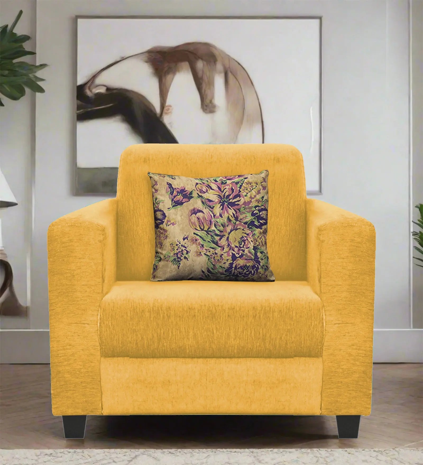 Lipu Fabric 1 Seater Sofa In Bold Yellow Colour Febonic Living
