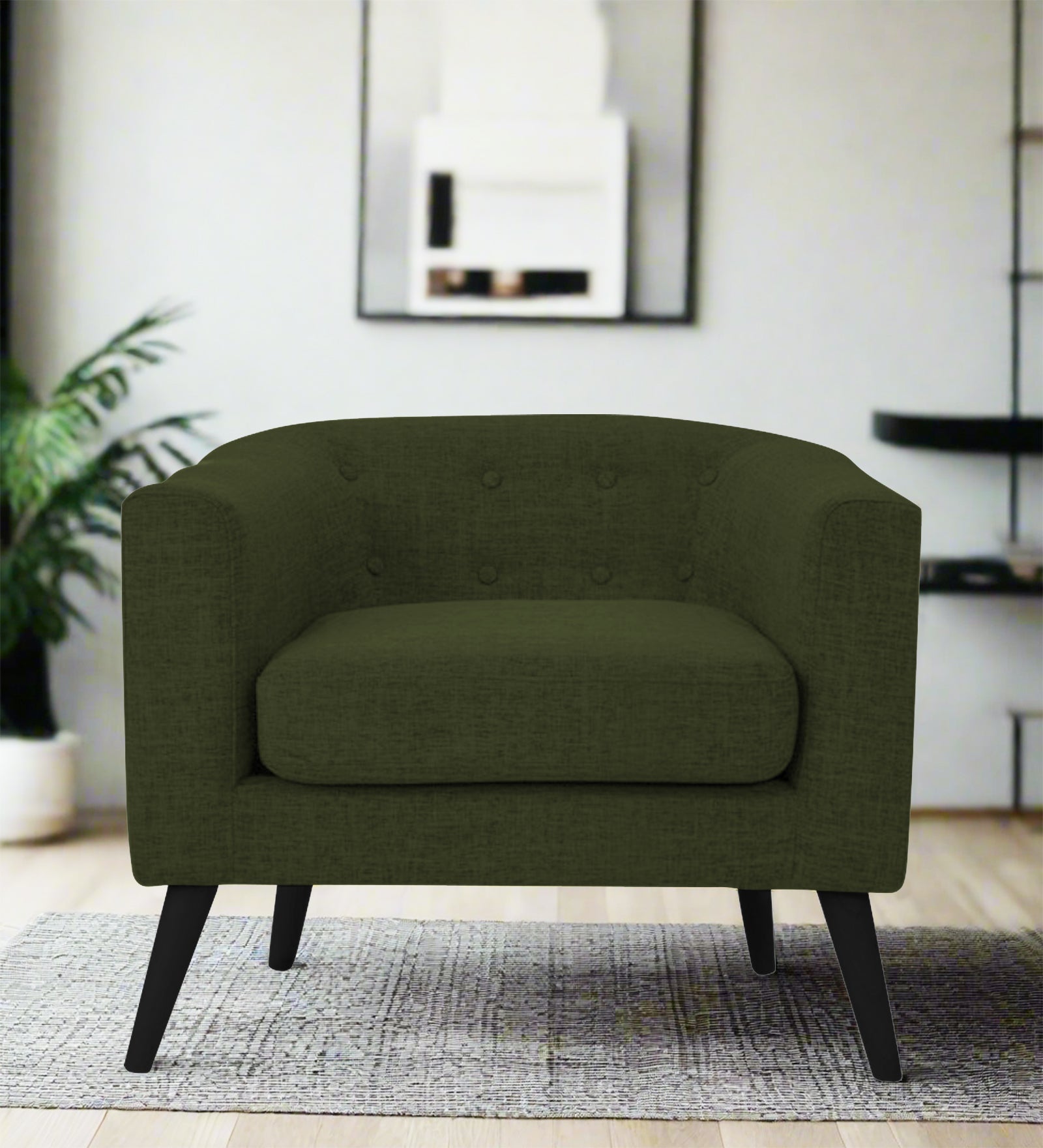 Casper Fabric 1 Seater Sofa In Olive Green Colour - Febonic Living