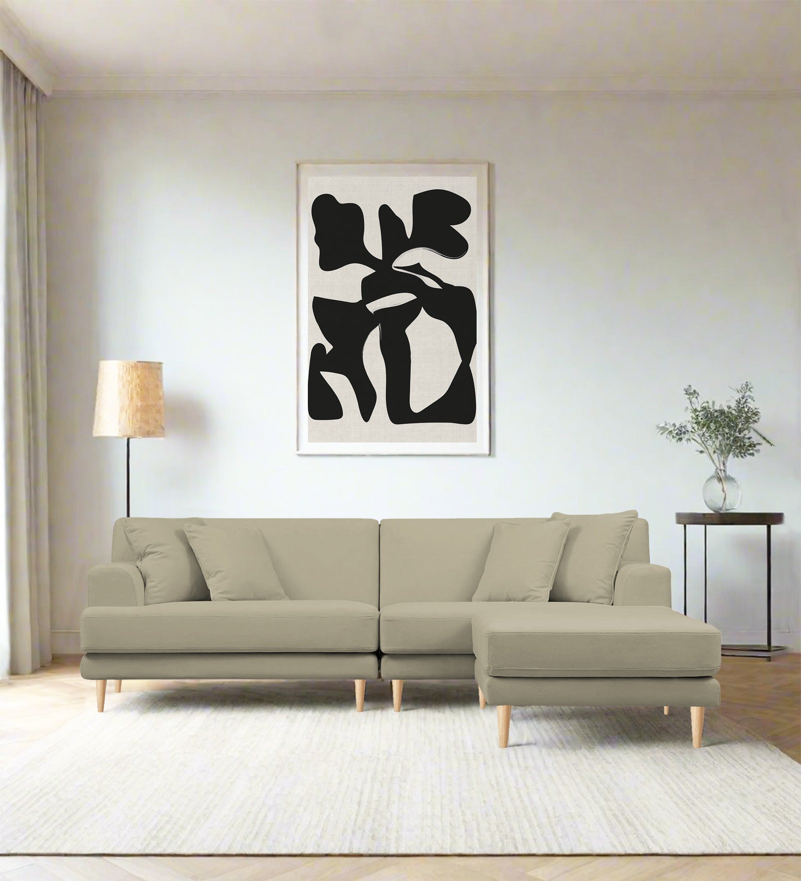 Woody Fabric LHS Sectional Sofa (3+Lounger) In Carnival Beige Colour - Febonic Living