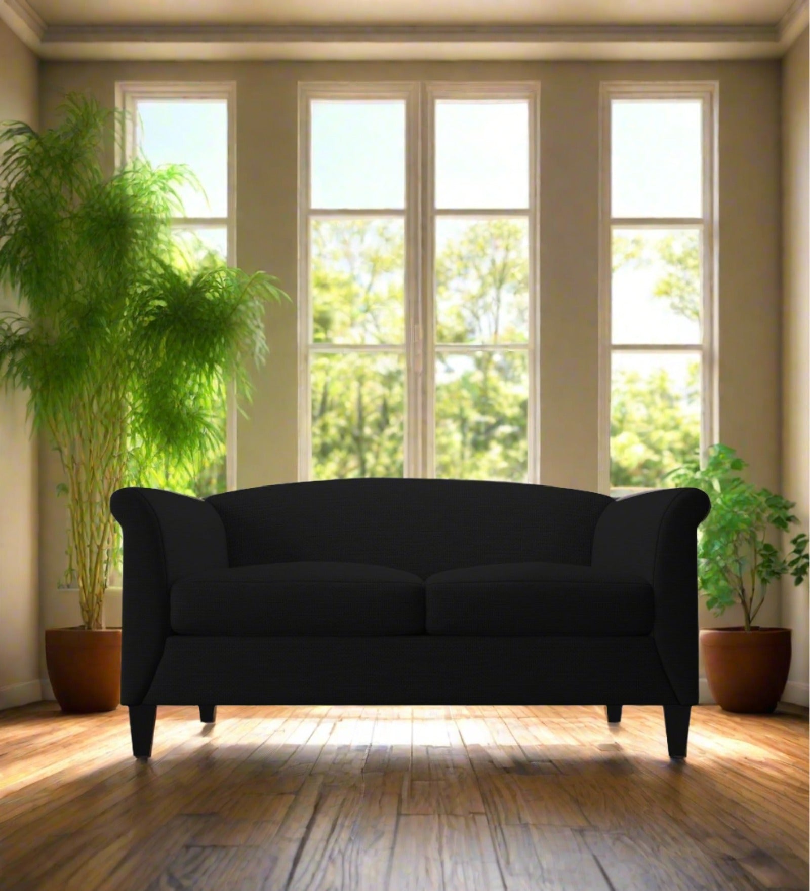 Kimber Fabric 2 Seater Sofa In Zed Black Colour - Febonic Living