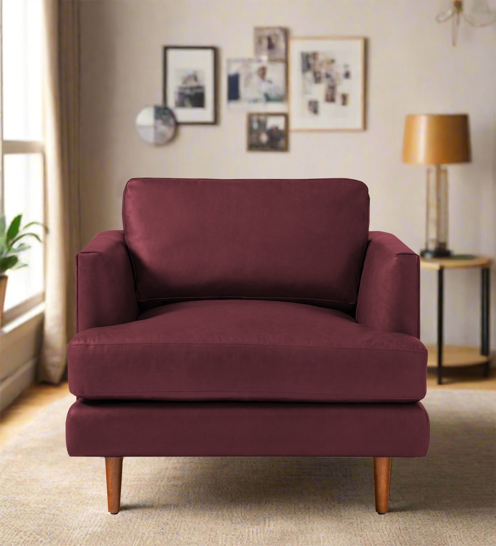 Sterio Leatherette 1 Seater Sofa In Burgundy Maroon Colour - Febonic Living