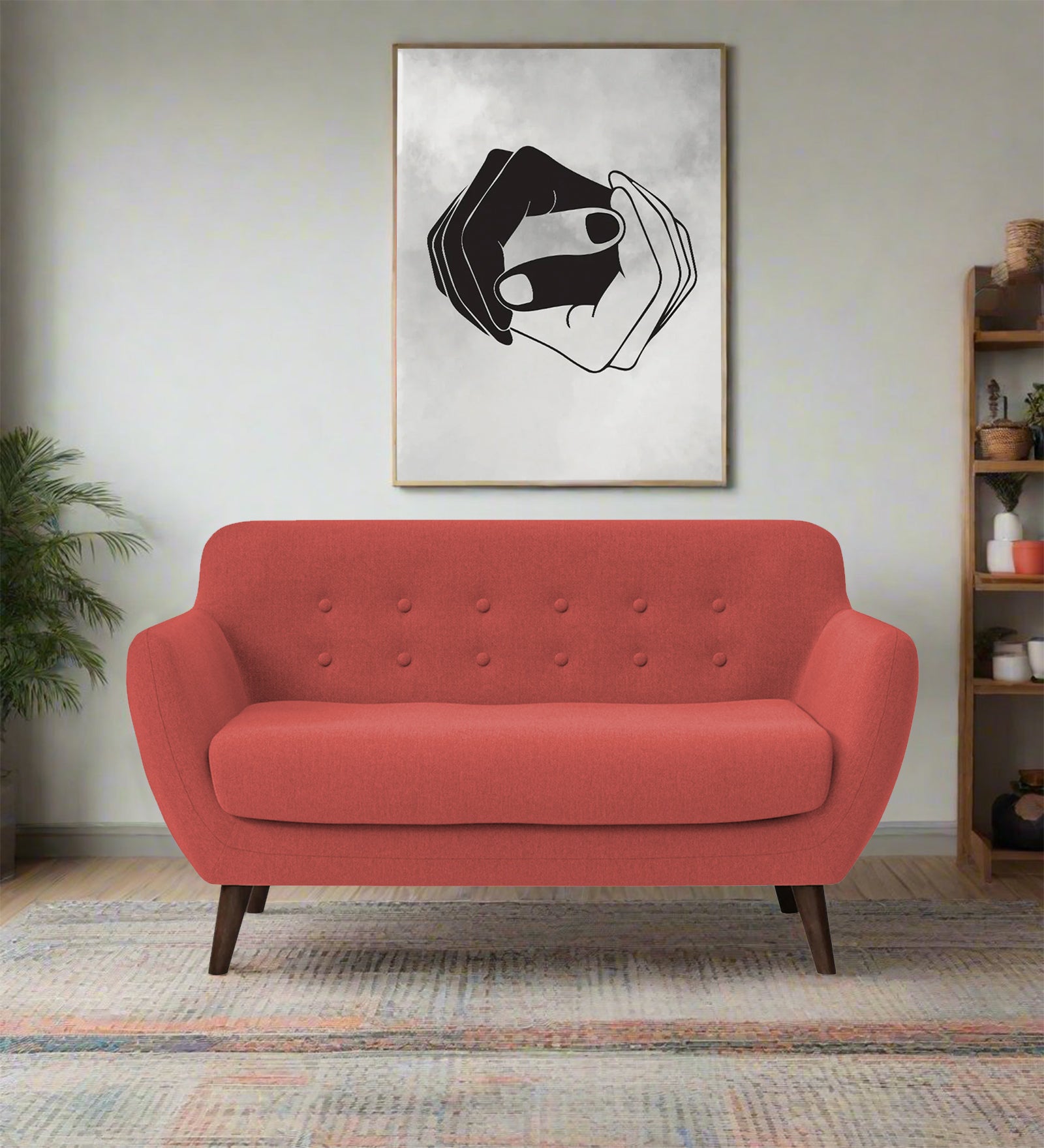 Goofy Fabric 2 Seater Sofa In Salmon Pink Colour - Febonic Living