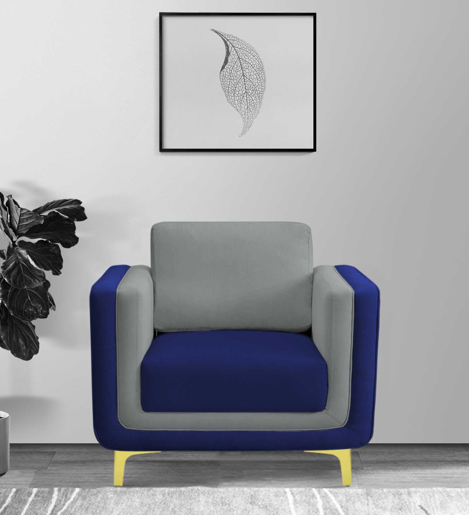 Visky 1 Seater Velvet Sofa - Pearl Grey And Indigo Blue by Febonic Living