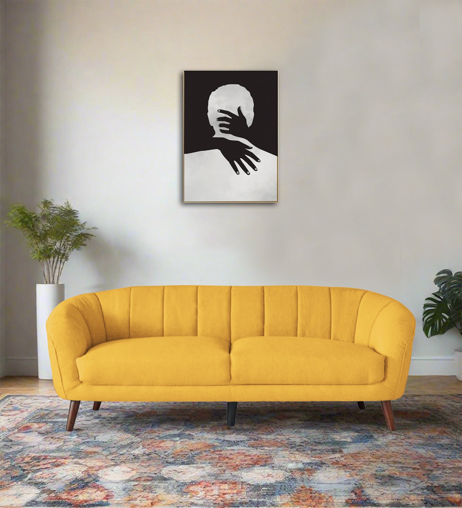 Benjamin Fabric 3 Seater Sofa In Bold Yellow Colour - Febonic Living