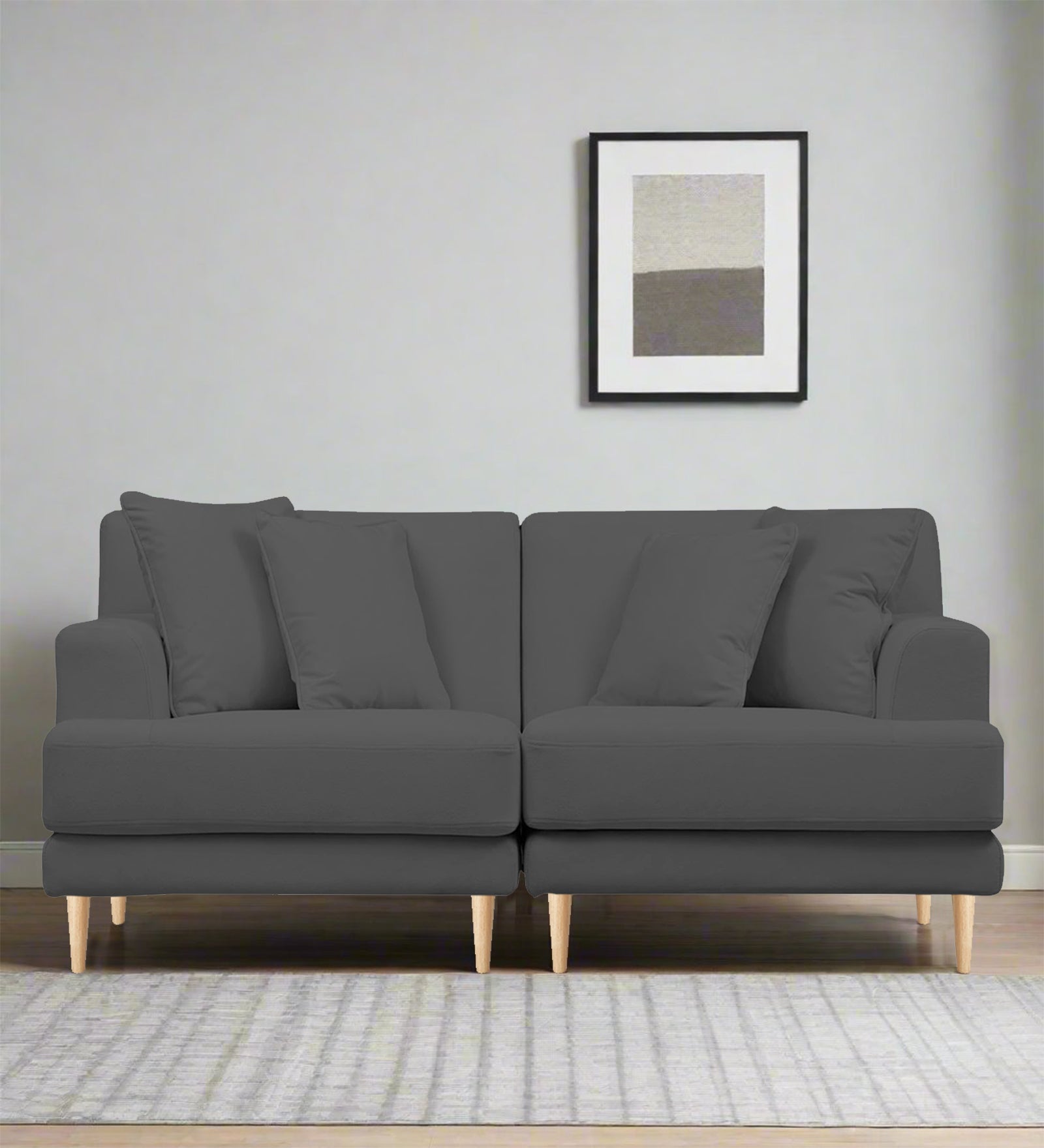 Woody Fabric 2 Seater Sofa In Pure Grey Colour - Febonic Living