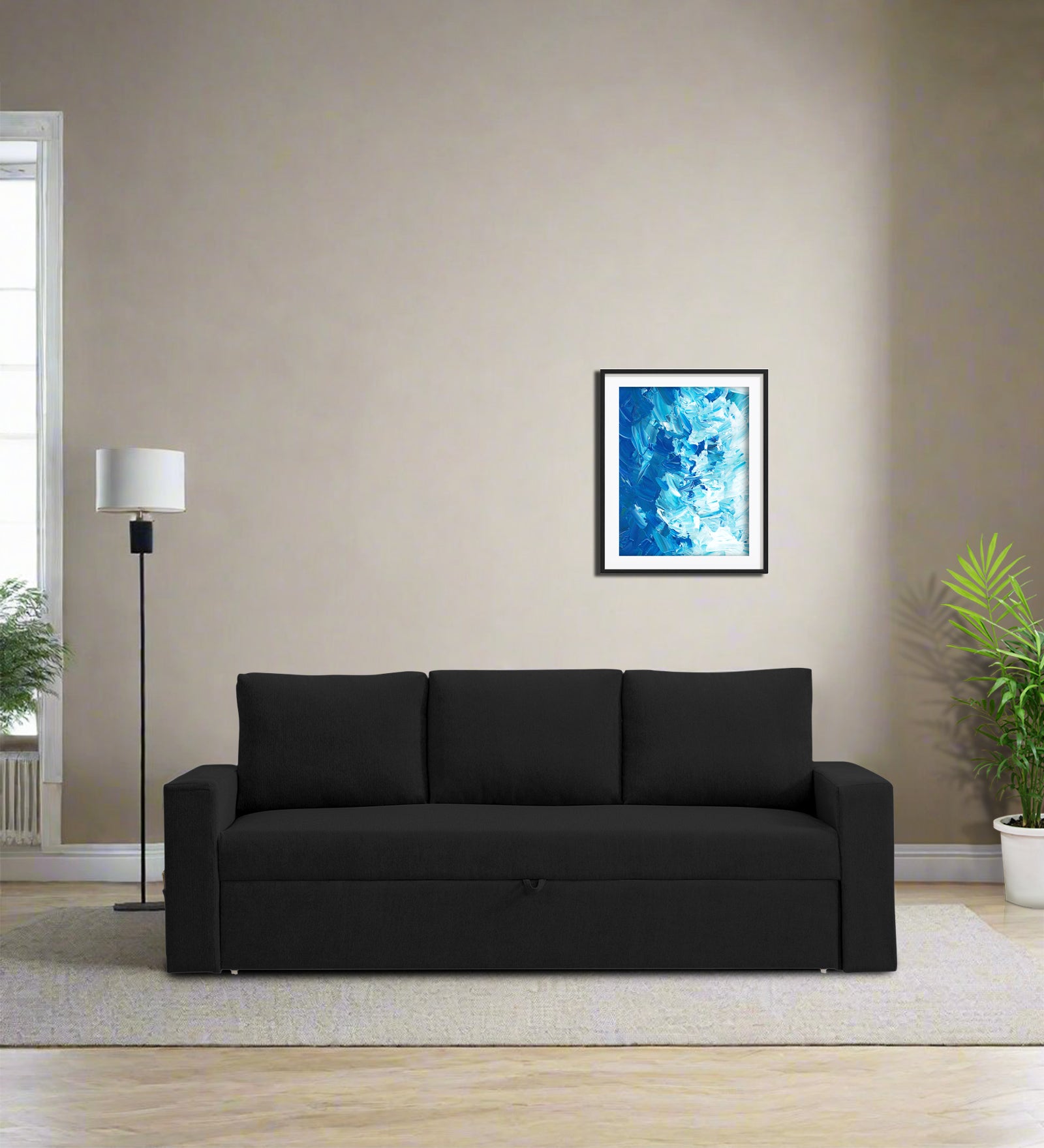Kara Fabric 3 Seater Pull Out Sofa Cum Bed In Zed Black Colour - Febonic Living