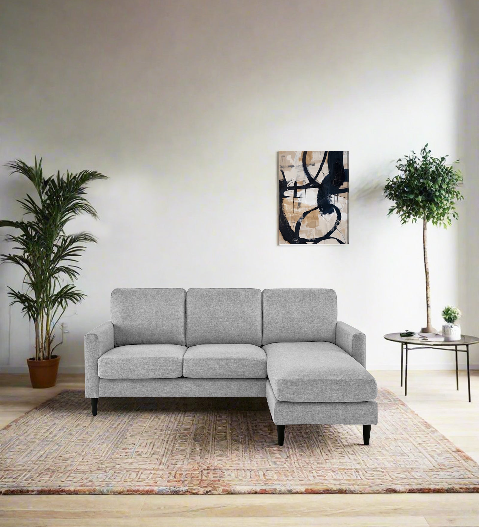 Romie Fabric LHS Sectional Sofa (2+Lounger) In Lit Grey Colour - Febonic Living