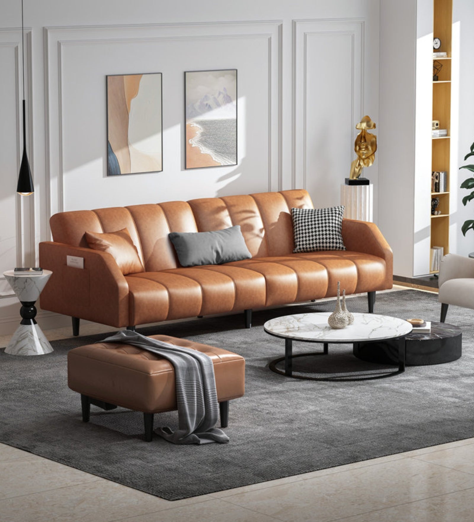 Moyer Leatherette 3 Seater Convertible Sofa Cum Bed In Brown Colour - Febonic Living