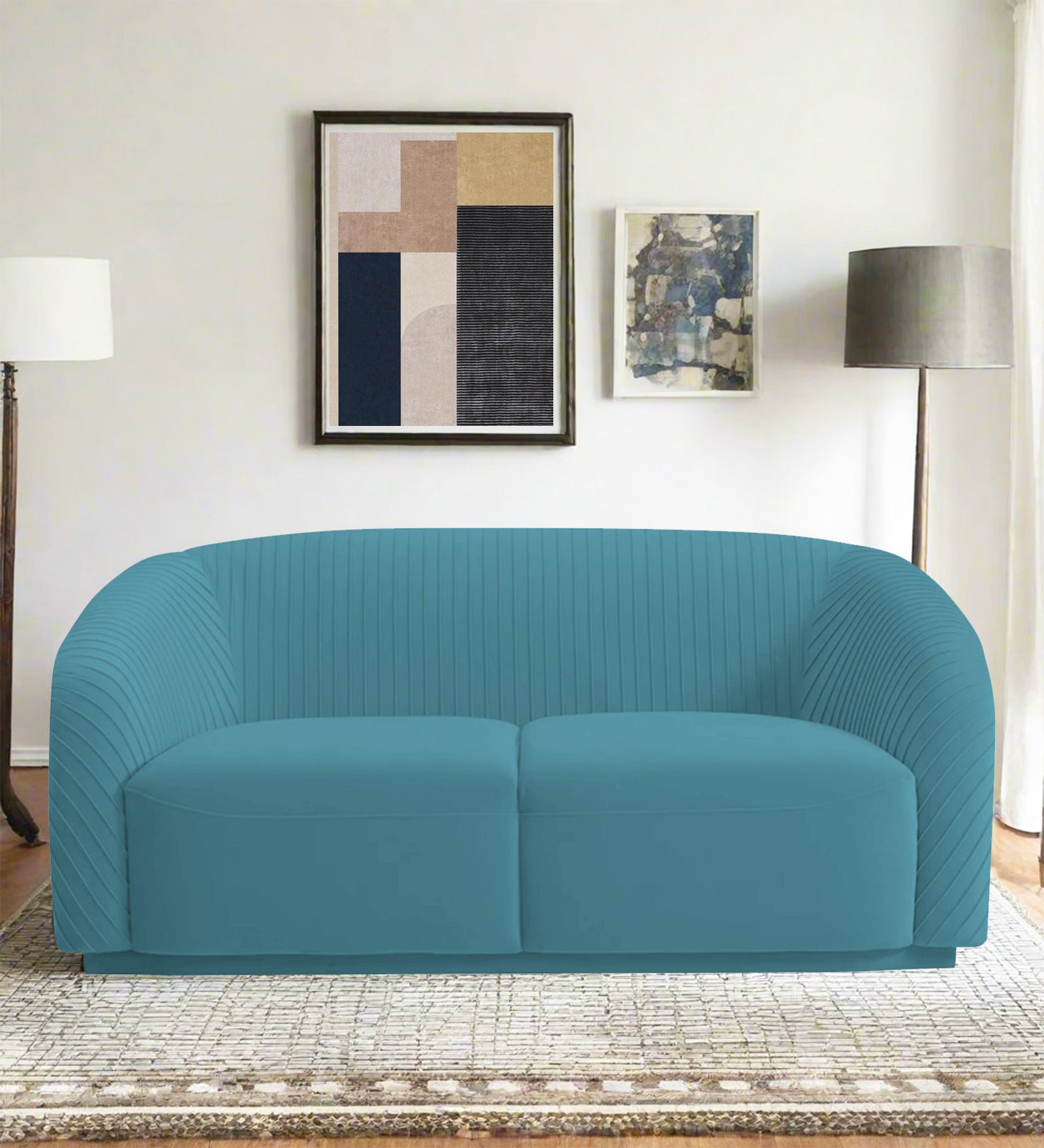 Yara Velvet Fabric 2 Seater Sofa In Aqua Blue Colour - Febonic Living