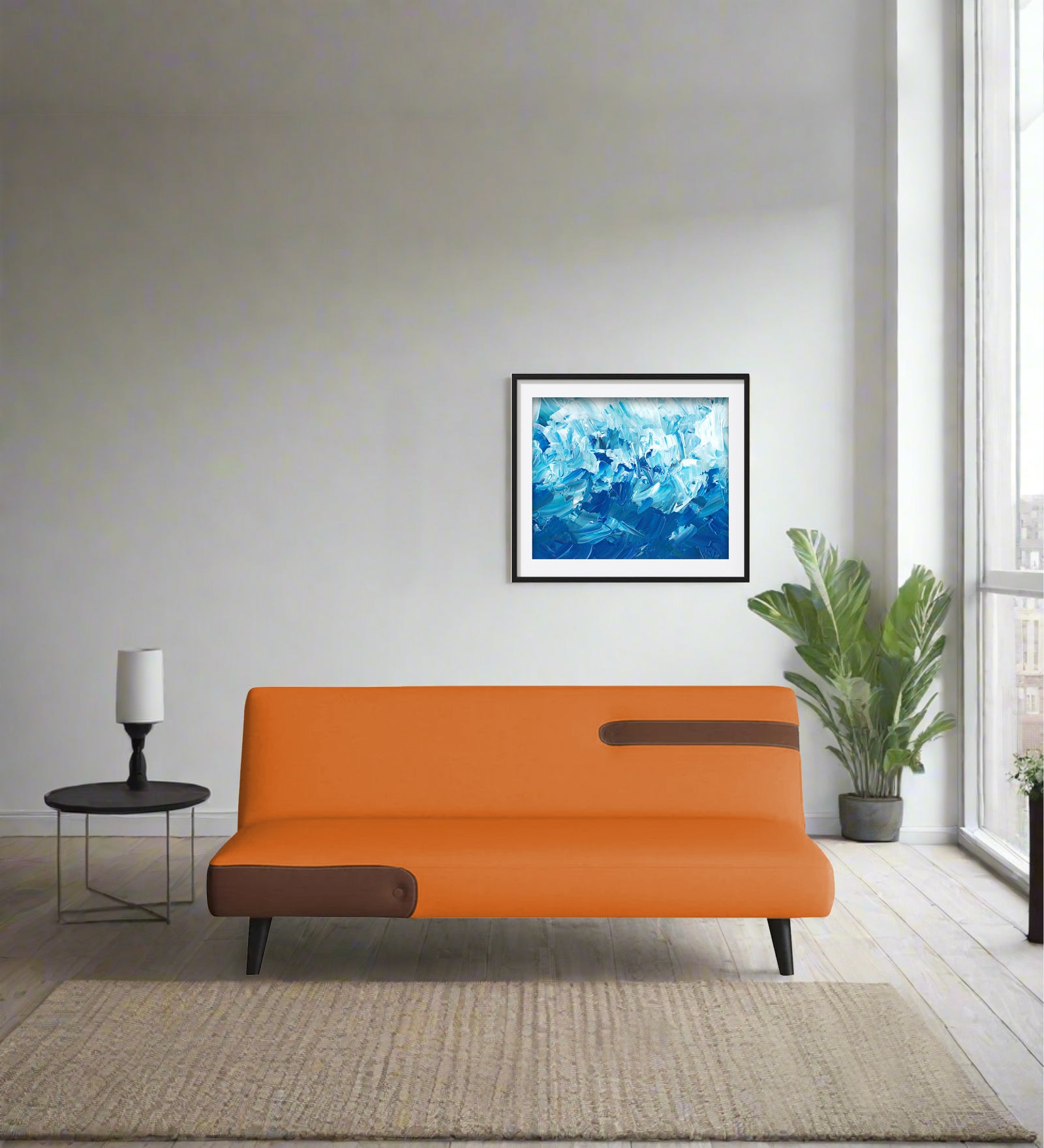 Vedan Fabric 3 Seater Convertible Sofa Cum Bed In Dark Orange Colour - Febonic Living