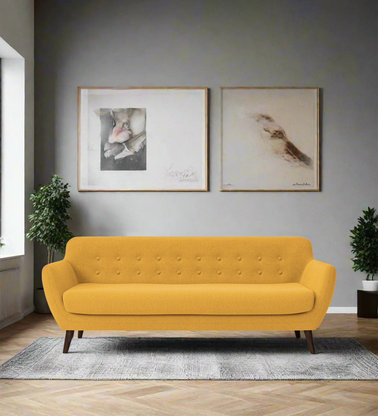 Goofy Fabric 3 Seater Sofa In Bold Yellow Colour - Febonic Living