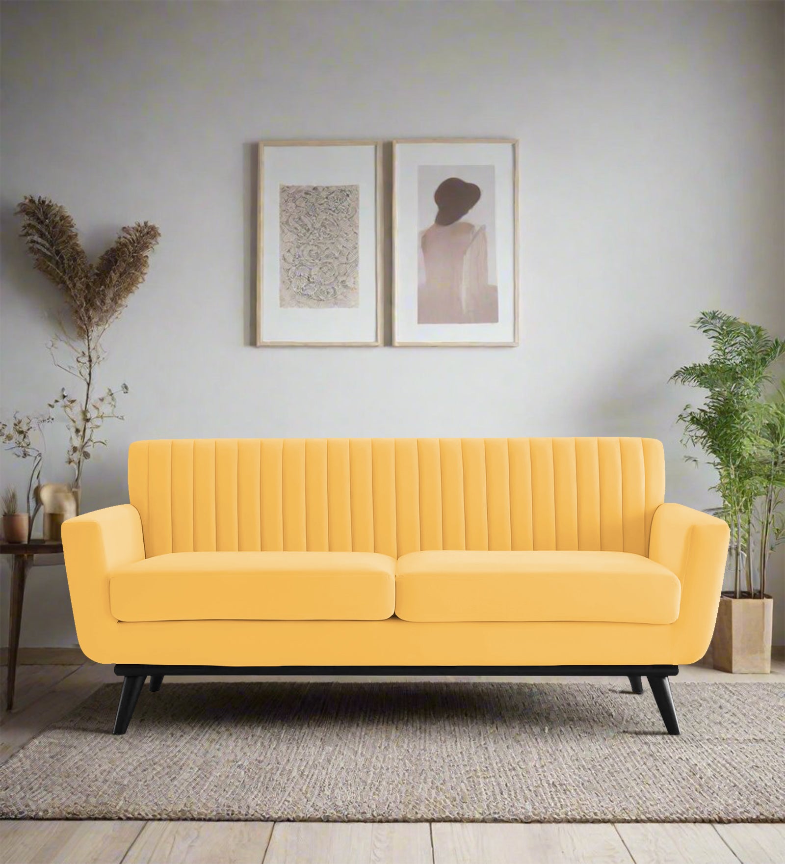 Tucker Velvet 2 Seater Sofa In Turmeric Yellow Colour - Febonic Living