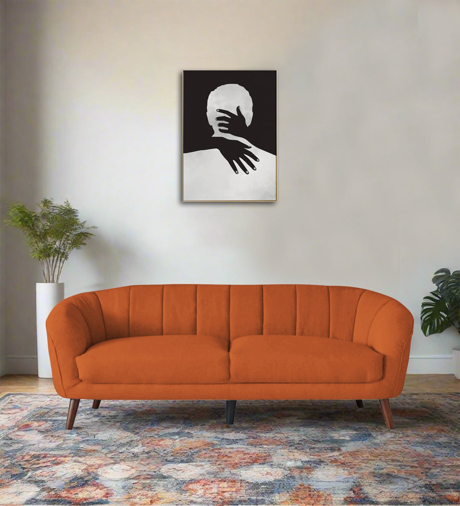 Benjamin Fabric 3 Seater Sofa In Vivid Orange Colour - Febonic Living