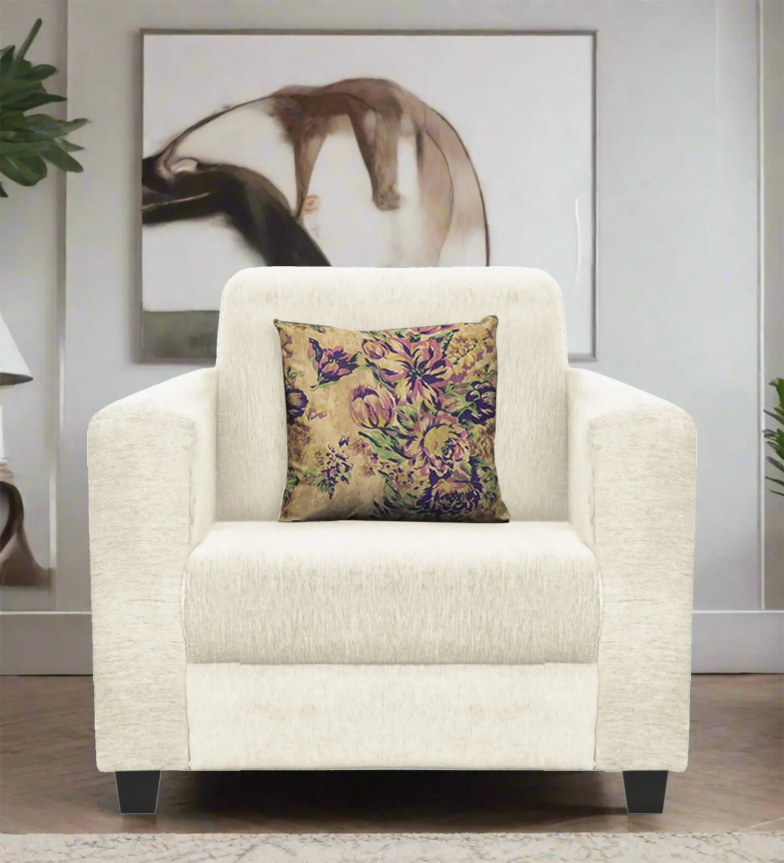 Lipu Fabric 1 Seater Sofa In Ivory Cream Colour Febonic Living