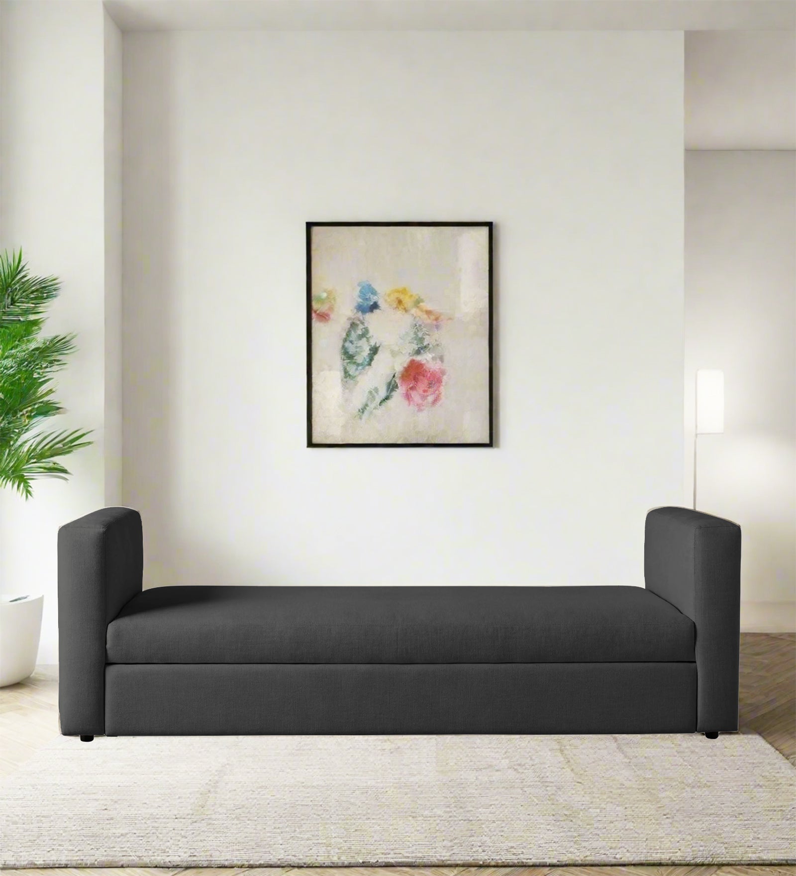 Tosy Fabric 3 Seater Pull Out Sofa Cum Bed In Stone Grey Colour - Febonic Living