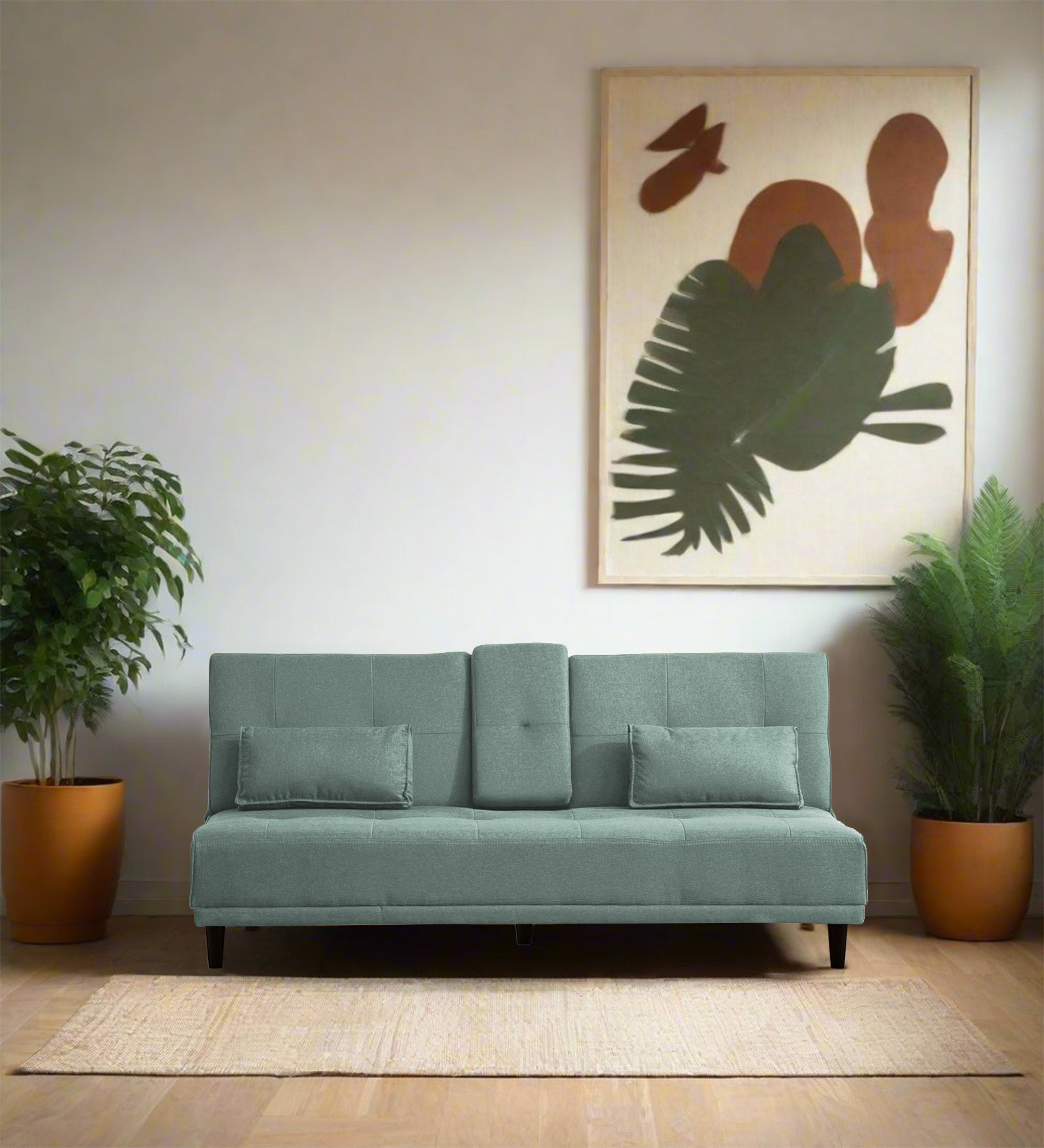 Jerry Fabric 3 Seater Convertible Sofa Cum Bed In Suka Blue Colour - Febonic Living